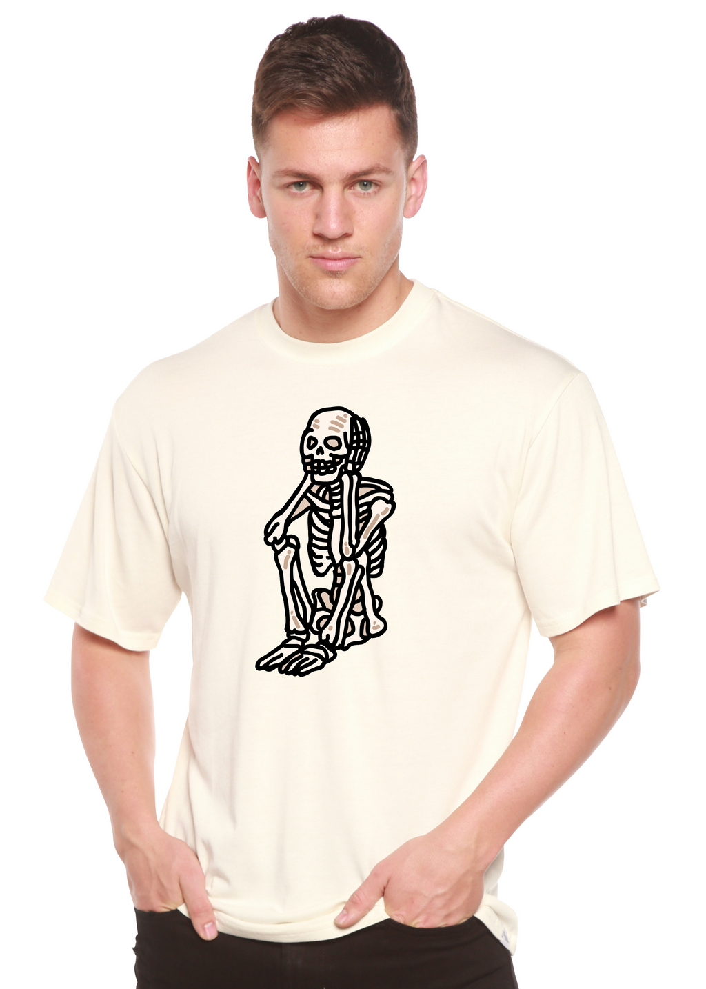 Sad Skeleton Halloween Unisex Bamboo Viscose/Organic Cotton Short Sleeve Graphic T-Shirt