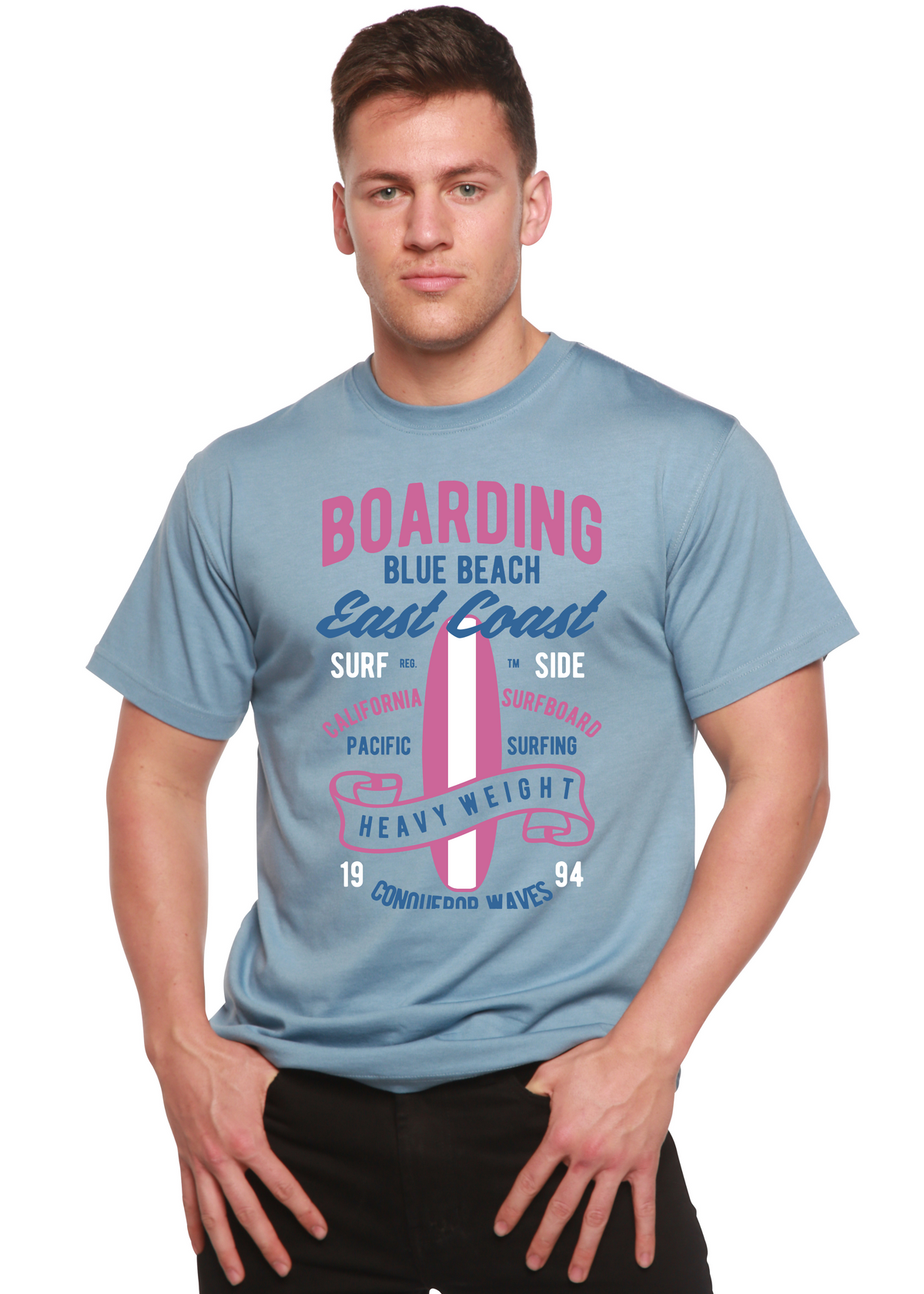 Boarding Blue Beach Men's Bamboo Viscose/Organic Cotton Short Sleeve Graphic T-Shirt