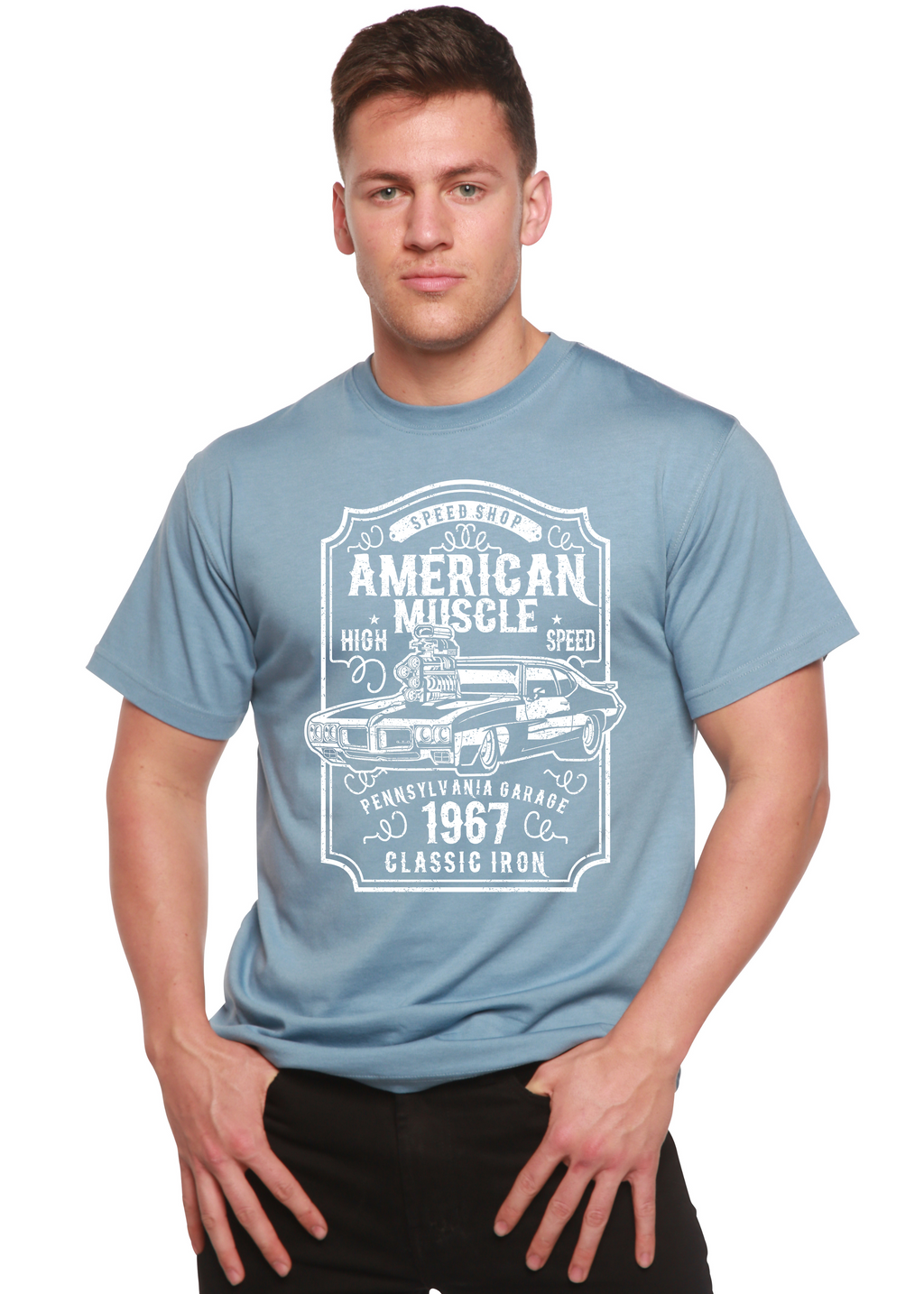 American Muscle Men's Bamboo Viscose/Organic Cotton Short Sleeve Graphic T-Shirt