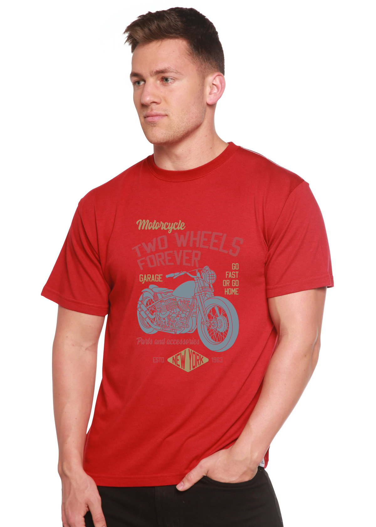Two Wheels Forever Men's Bamboo Viscose/Organic Cotton Short Sleeve Graphic T-Shirt