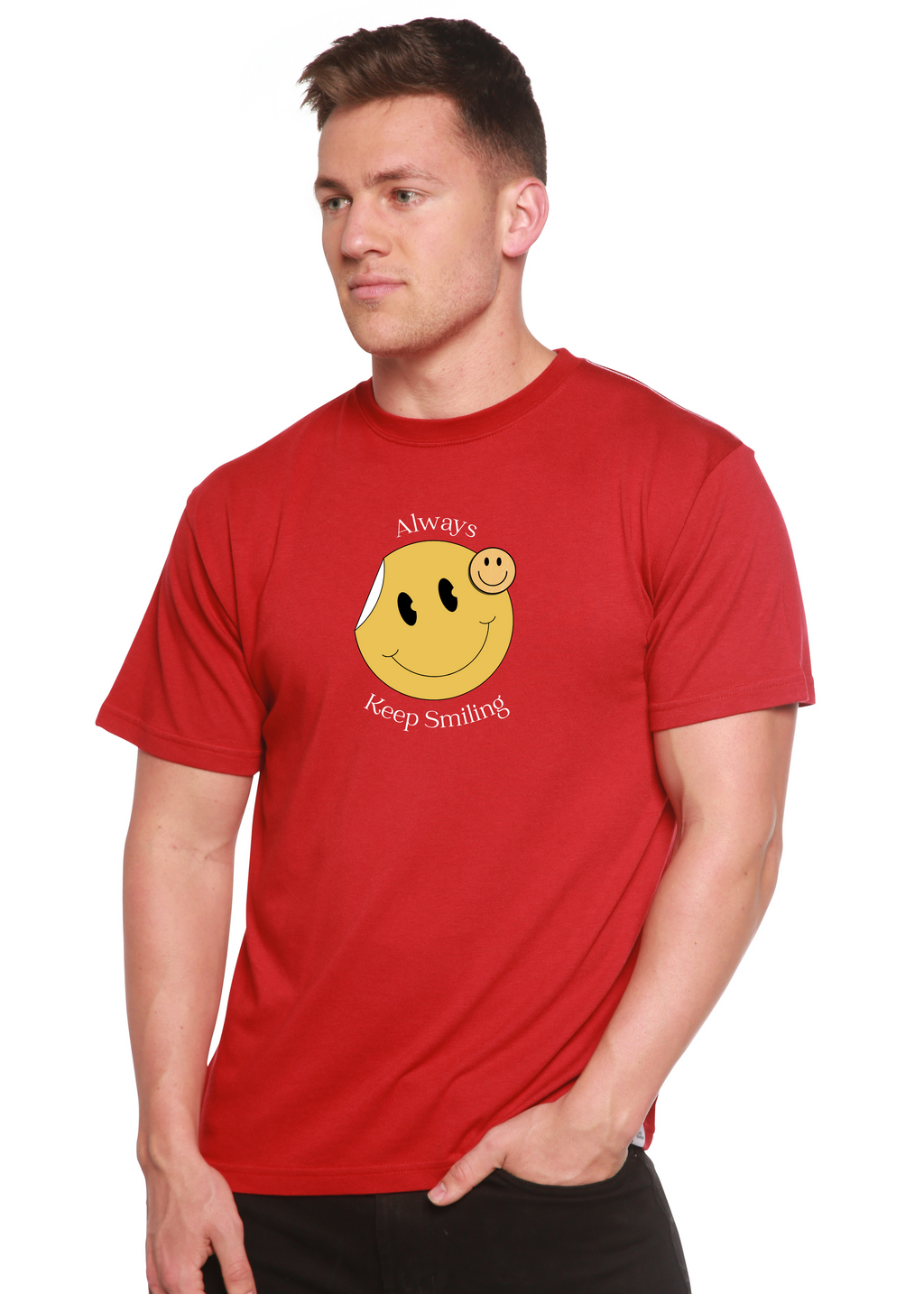 Always Keep Smiling Men's Bamboo Viscose/Organic Cotton Short Sleeve Graphic T-Shirt
