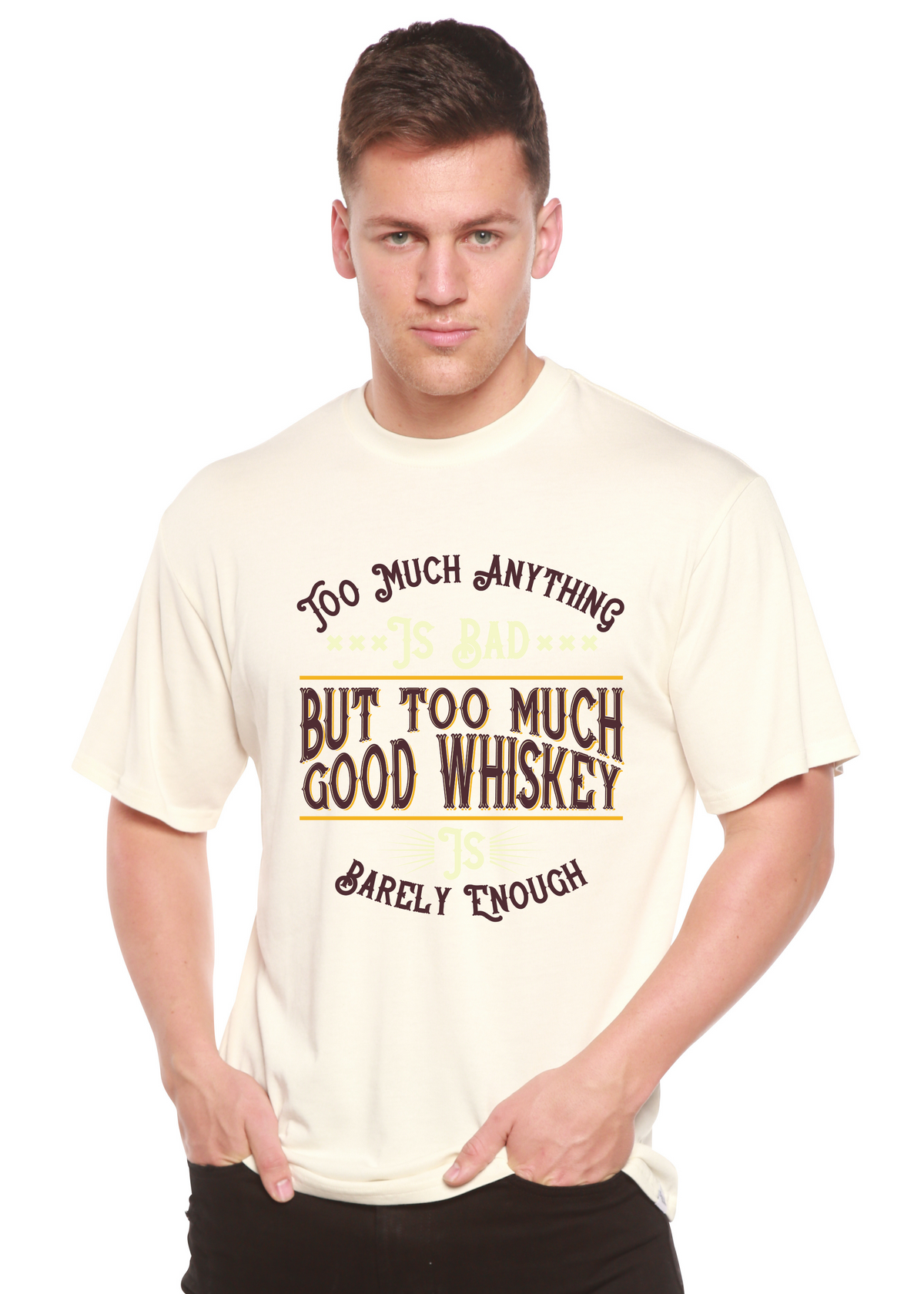 But Too Much Good Whiskey Men's Bamboo Viscose/Organic Cotton Short Sleeve Graphic T-Shirt