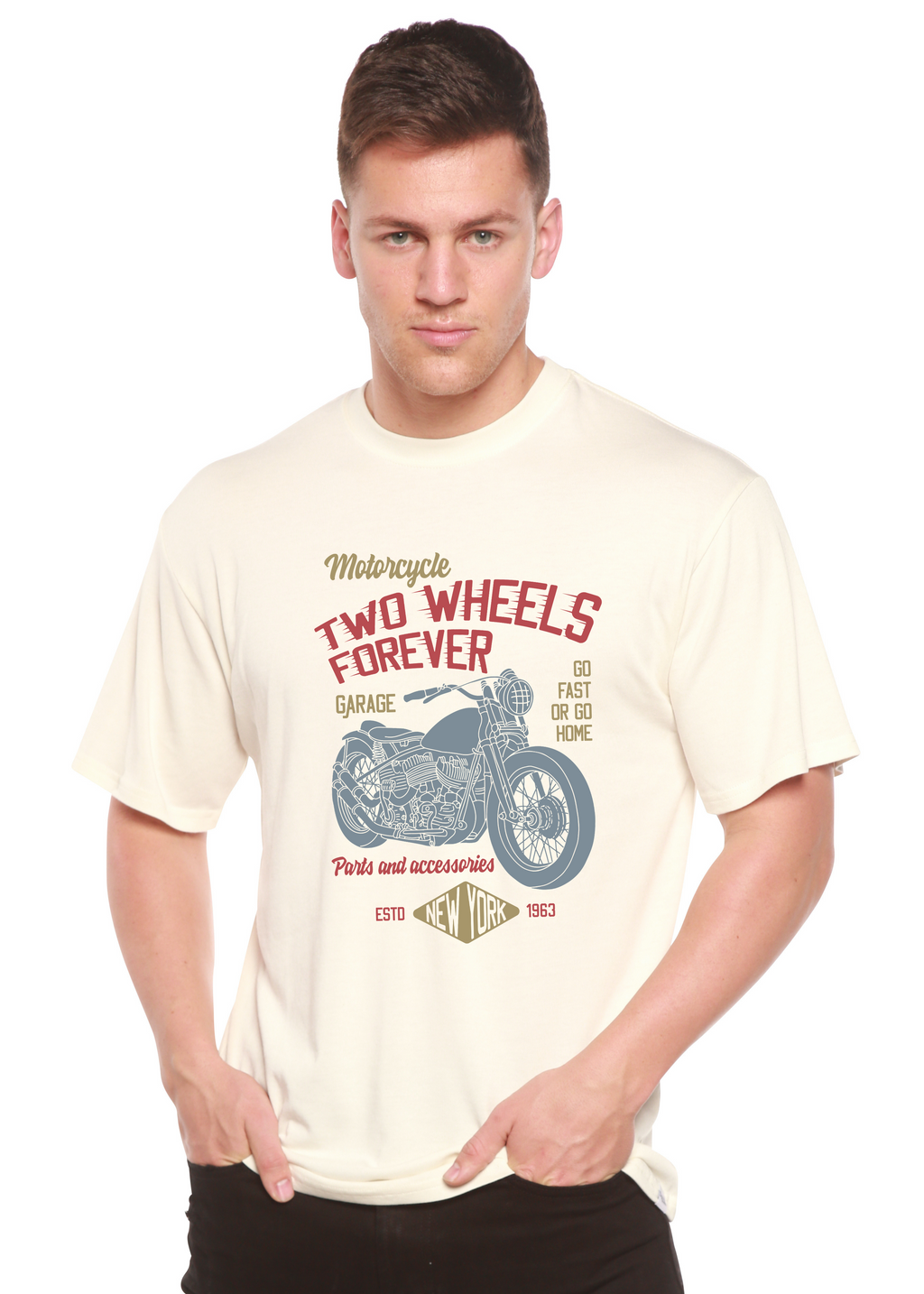 Two Wheels Forever Men's Bamboo Viscose/Organic Cotton Short Sleeve Graphic T-Shirt