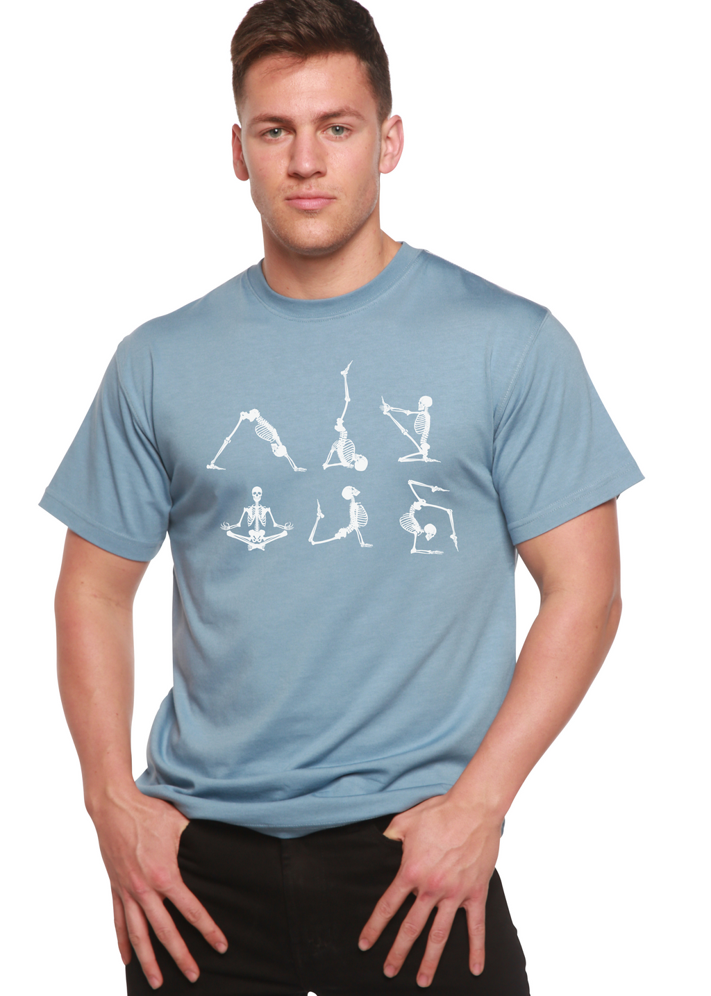 Halloween Skeleton Namaste Men's Bamboo Viscose/Organic Cotton Short Sleeve Graphic T-Shirt