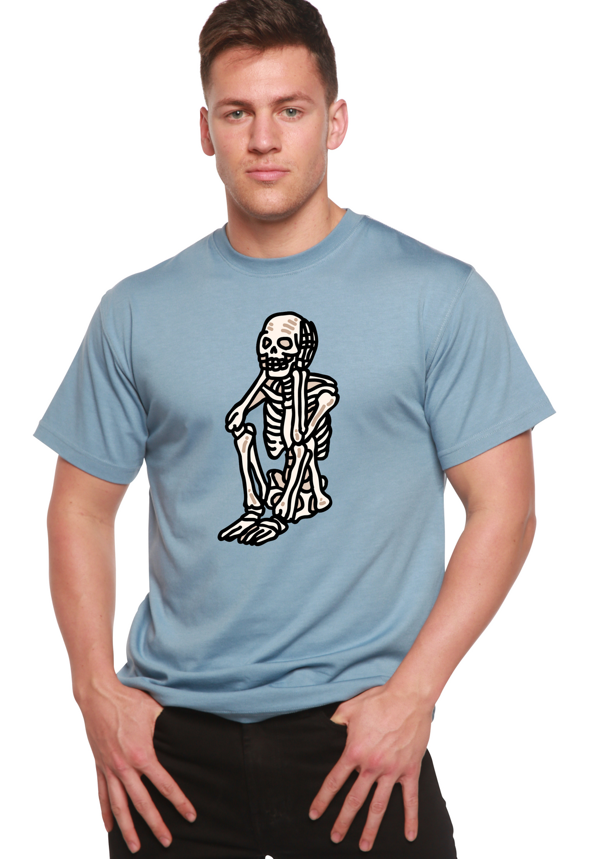 Sad Skeleton Halloween Unisex Bamboo Viscose/Organic Cotton Short Sleeve Graphic T-Shirt