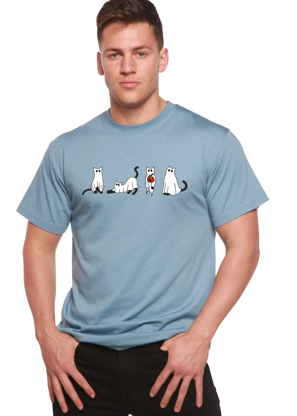 Halloween Cats Men's Bamboo Viscose/Organic Cotton Short Sleeve Graphic T-Shirt