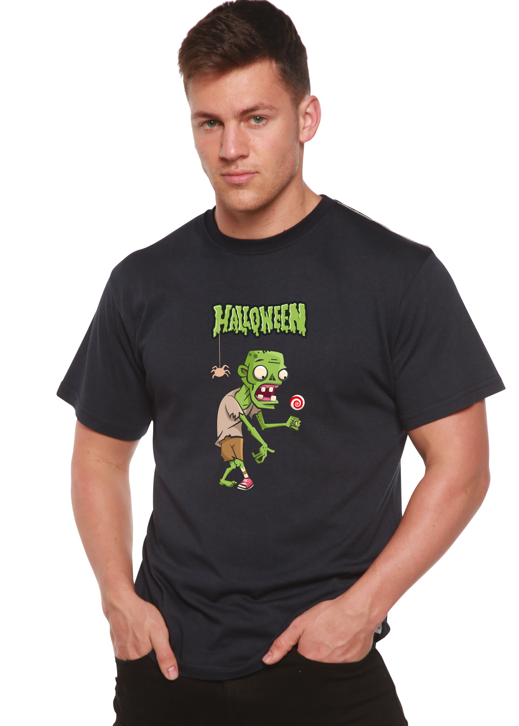 Halloween Green Monster Unisex Bamboo Viscose/Organic Cotton Short Sleeve Graphic T-Shirt