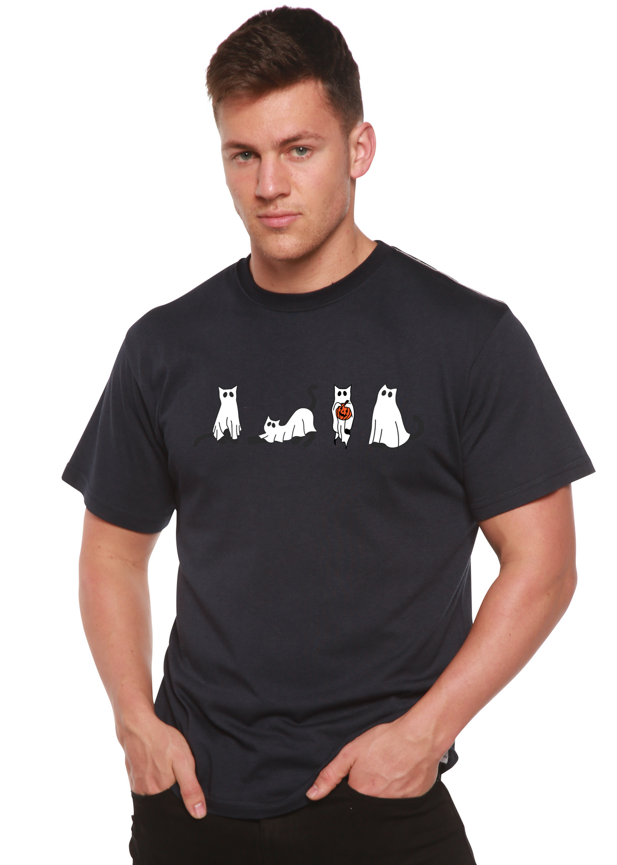 Halloween Cats Men's Bamboo Viscose/Organic Cotton Short Sleeve Graphic T-Shirt