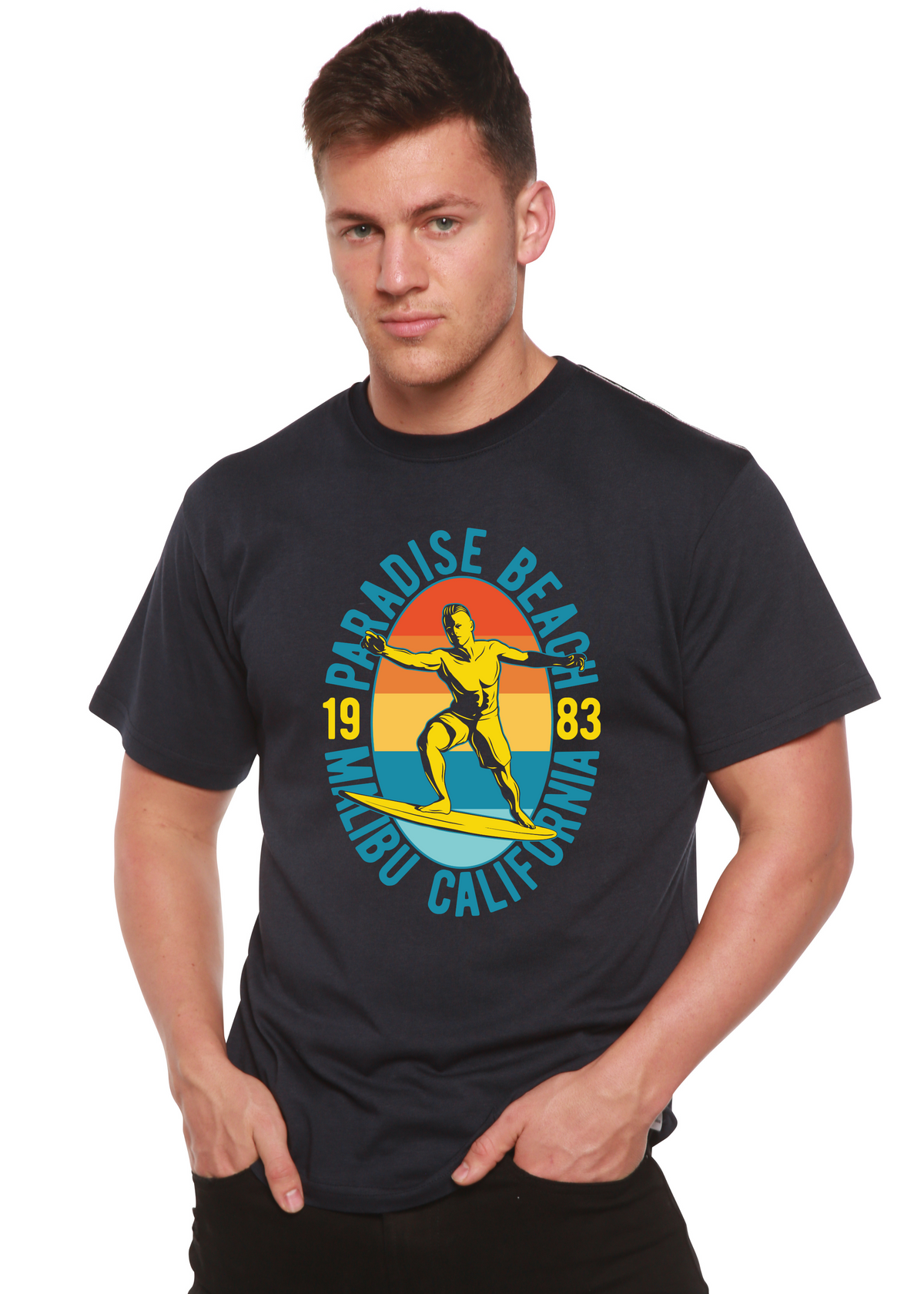 Paradise Beach 1983 Men's Bamboo Viscose/Organic Cotton Short Sleeve Graphic T-Shirt