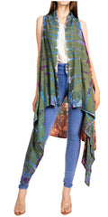Sakkas Ivana Women's Oversized Draped Open Front Sleeveless Cardigan in Tie Dye