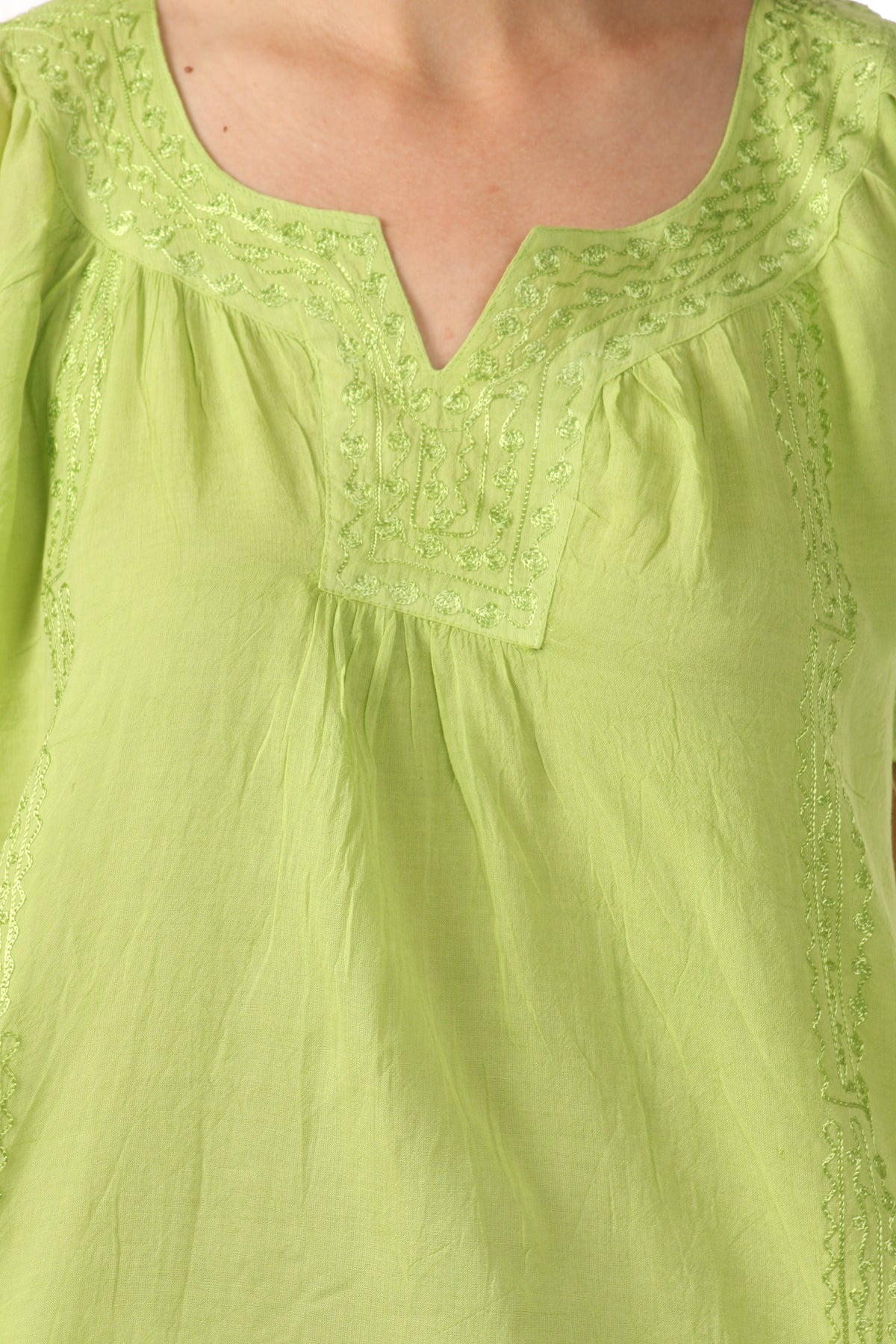 Sakkas Embroidered 100% Cotton Semi-Sheer Short Sleeve Gauzy Top / Blouse