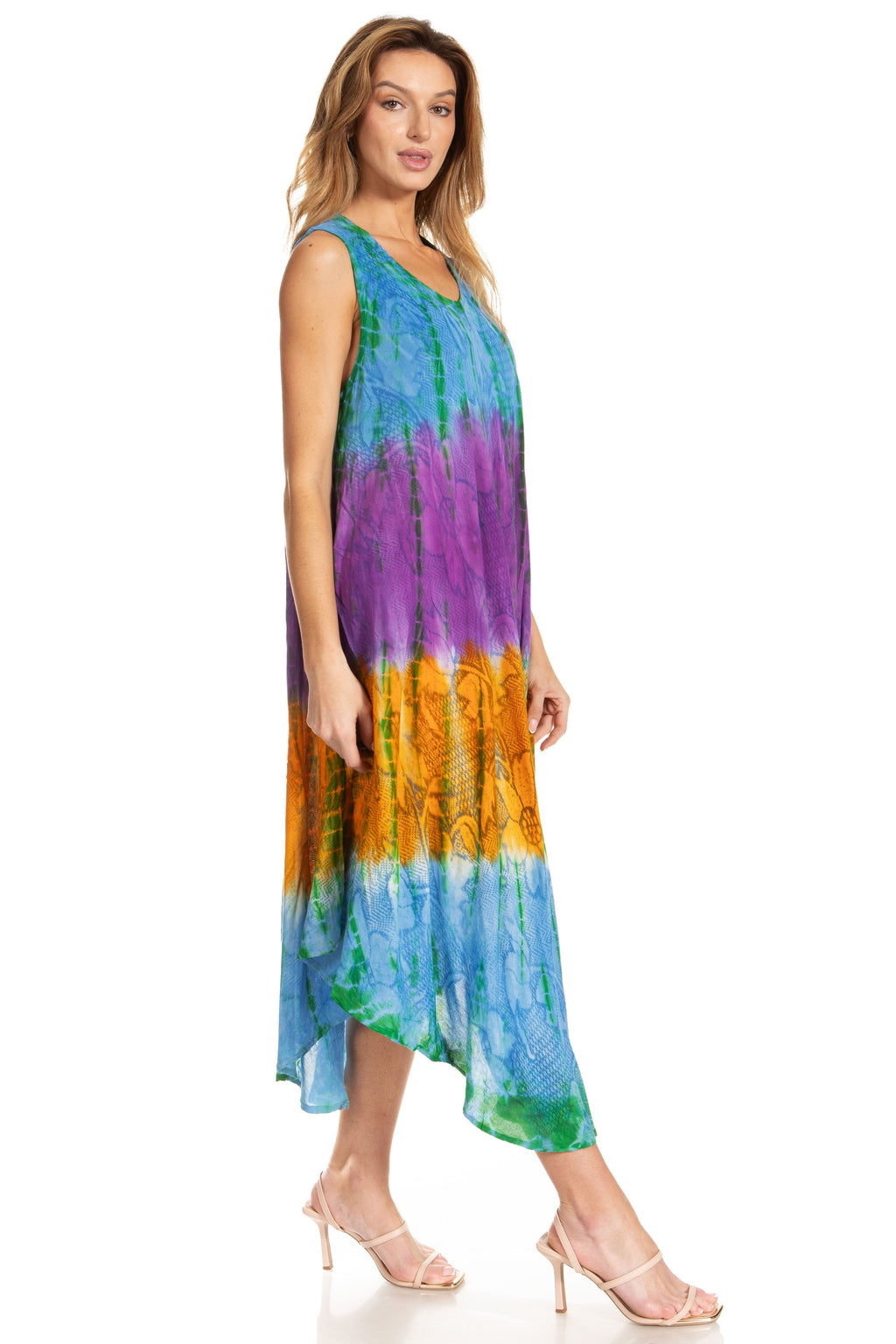 Sakkas Ombre Floral Tie Dye Tank Sheath Caftan Rayon Dress
