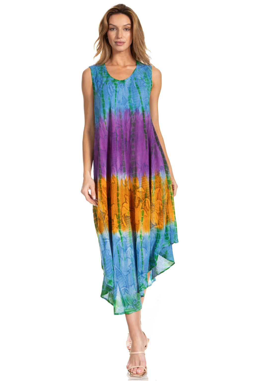 Sakkas Ombre Floral Tie Dye Tank Sheath Caftan Rayon Dress