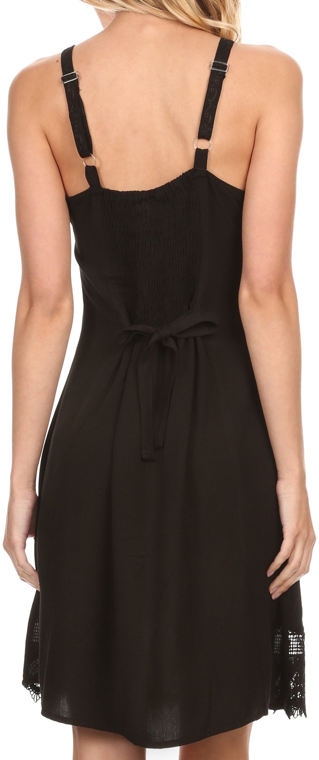 Sakkas Ameelynn Short Embroidered Batik Festival Sleeveless Spaghetti Strap Dress