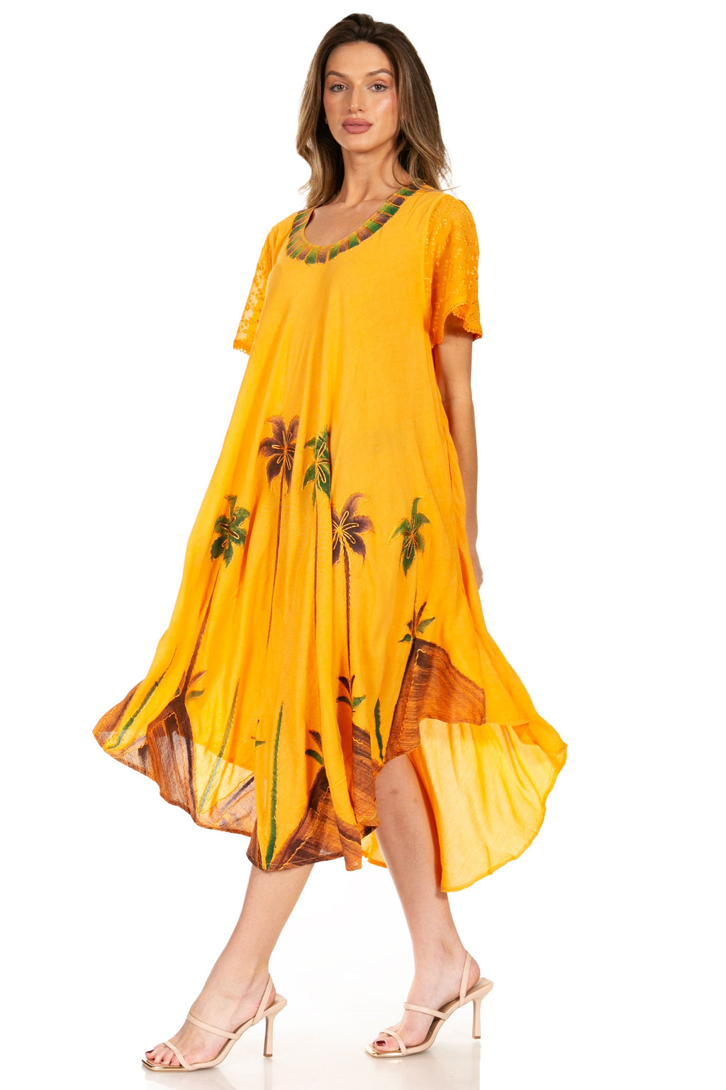 Sakkas Watercolor Palm Tree Tank Caftan Dress