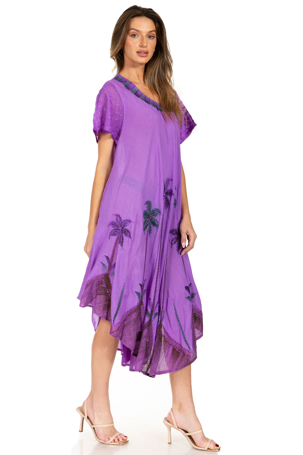 Sakkas Watercolor Palm Tree Tank Caftan Dress