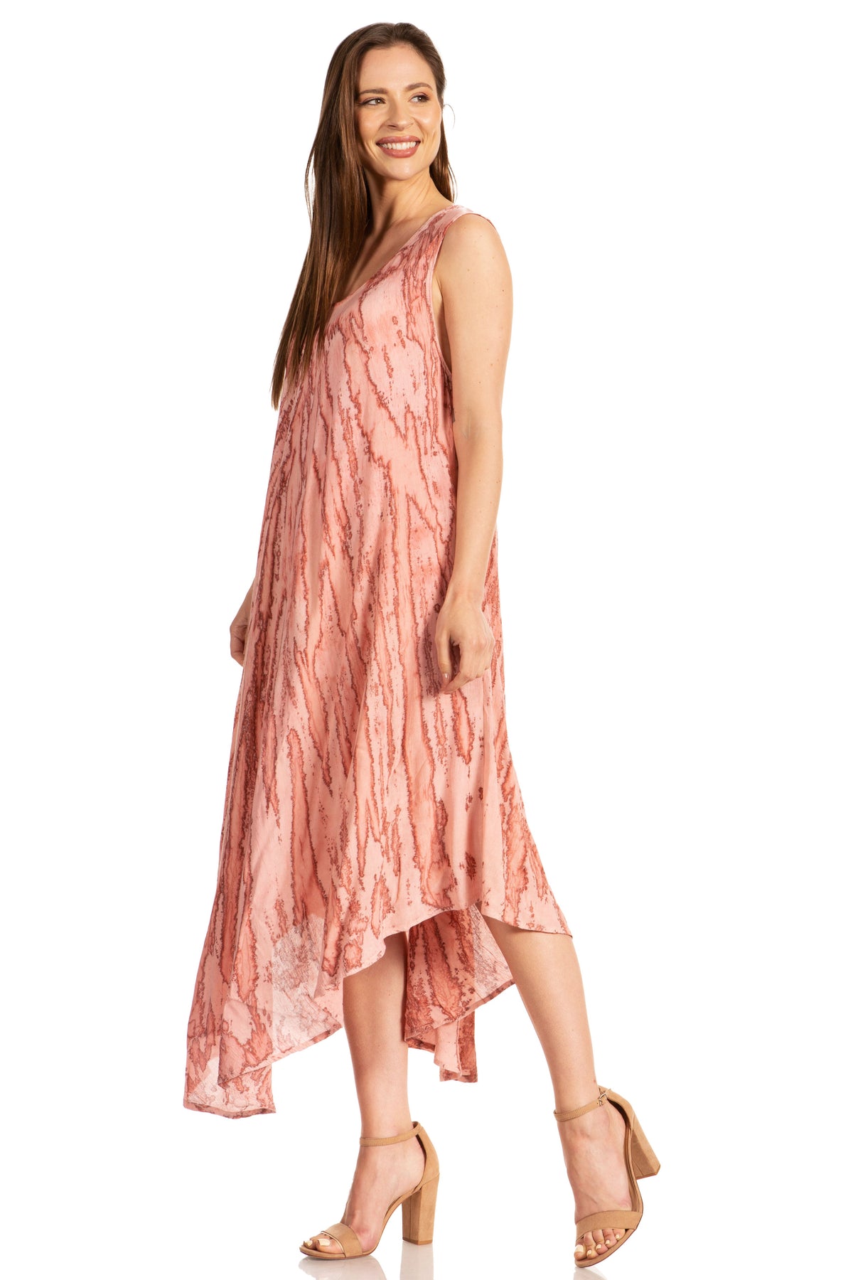 Sakkas Kara Long Draped Sleeveless Marbled Caftan Dress / Cover Up