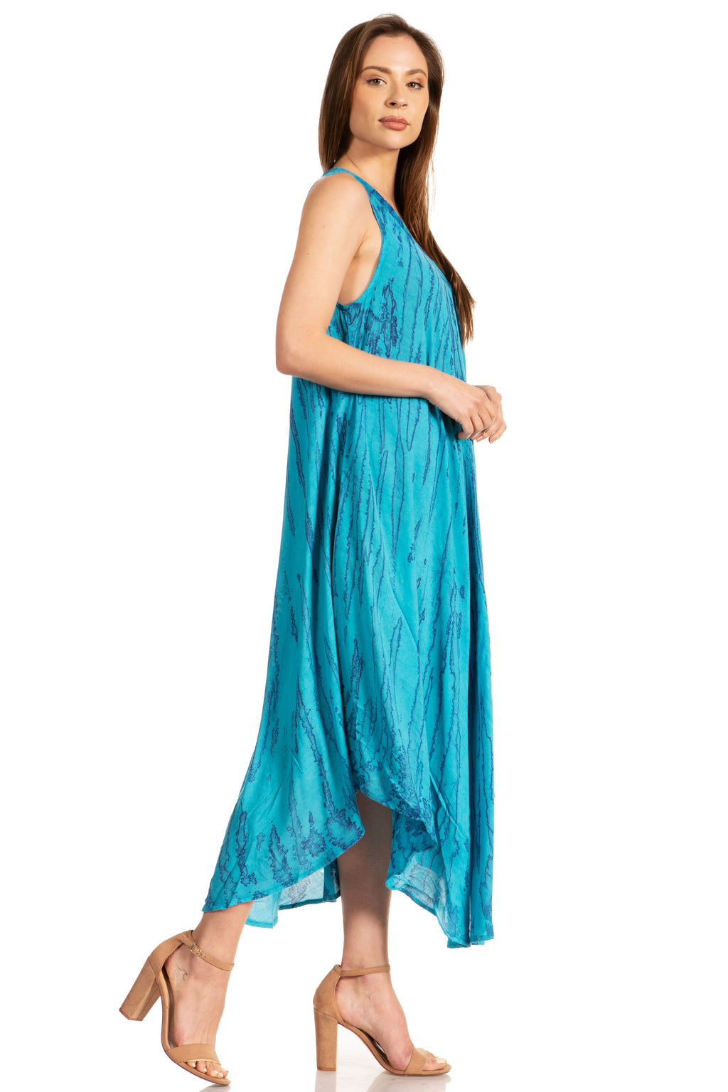 Sakkas Kara Long Draped Sleeveless Marbled Caftan Dress / Cover Up