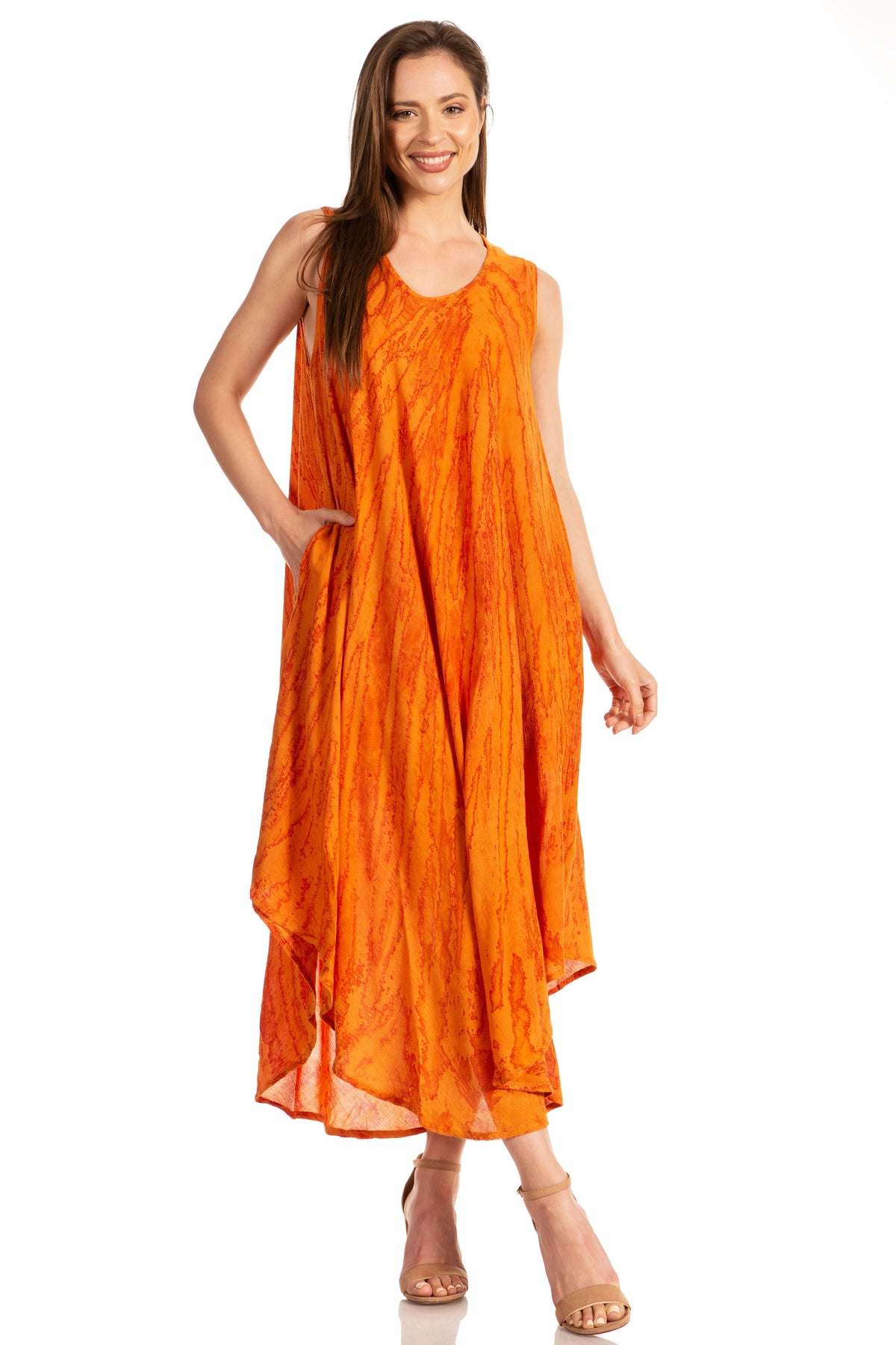 Sakkas Kara Long Draped Sleeveless Marbled Caftan Dress / Cover Up