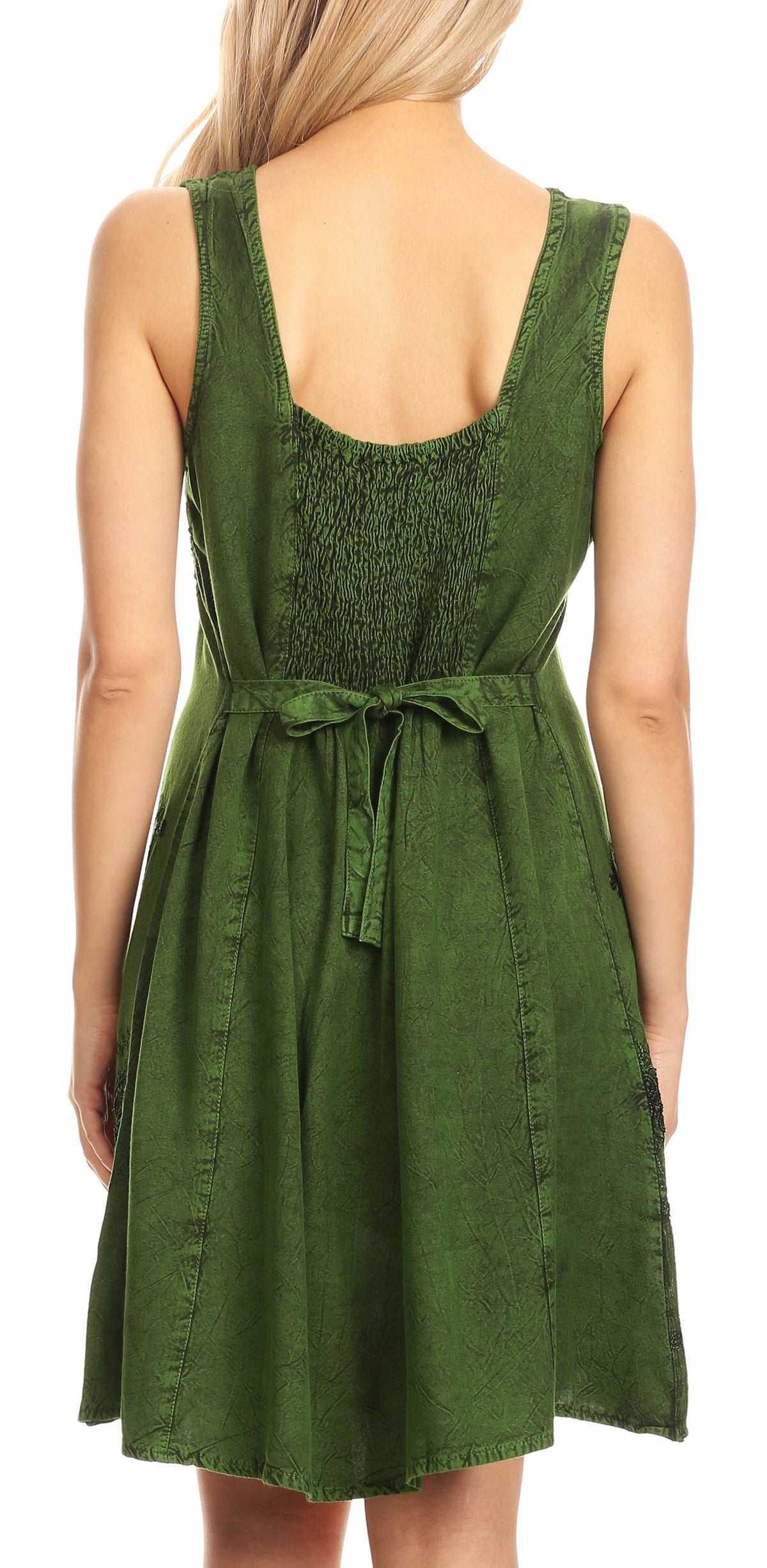 Sakkas Sudha Stonewash Embroidery Mid Length Adjustable dress