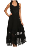 Sakkas Zendaya Stonewashed Rayon Embroidered Floral Vine Sleeveless V-neck Dress