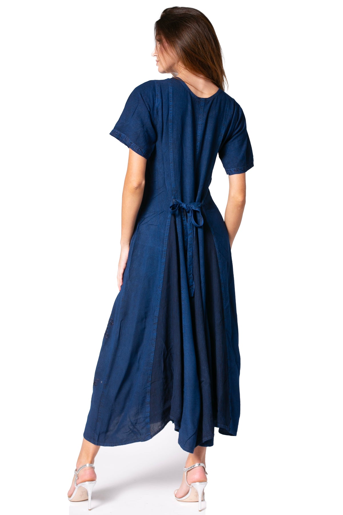 Sakkas Hailey Cap Sleeve Caftan Long Embroidered Stonewashed Dress
