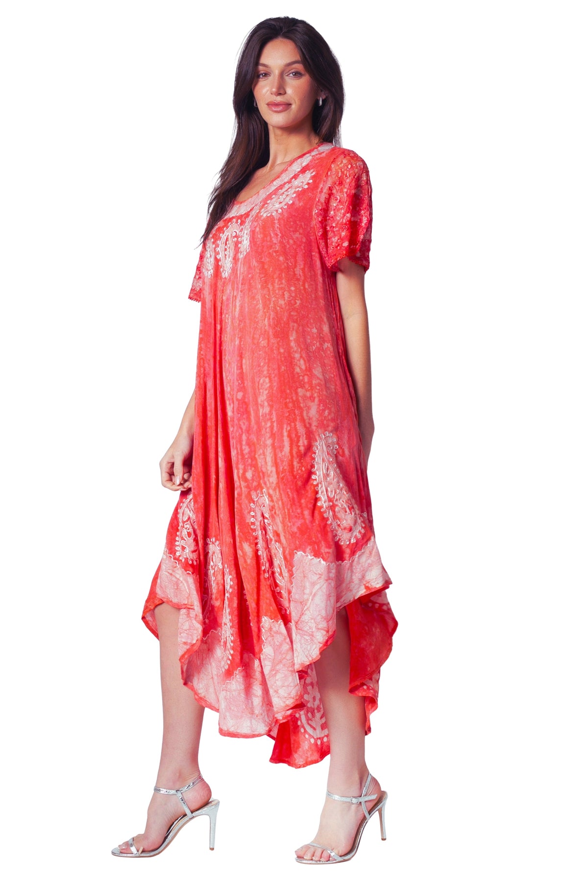 Sakkas  Bree Long Embroidered Cap Sleeve Marbled Dress