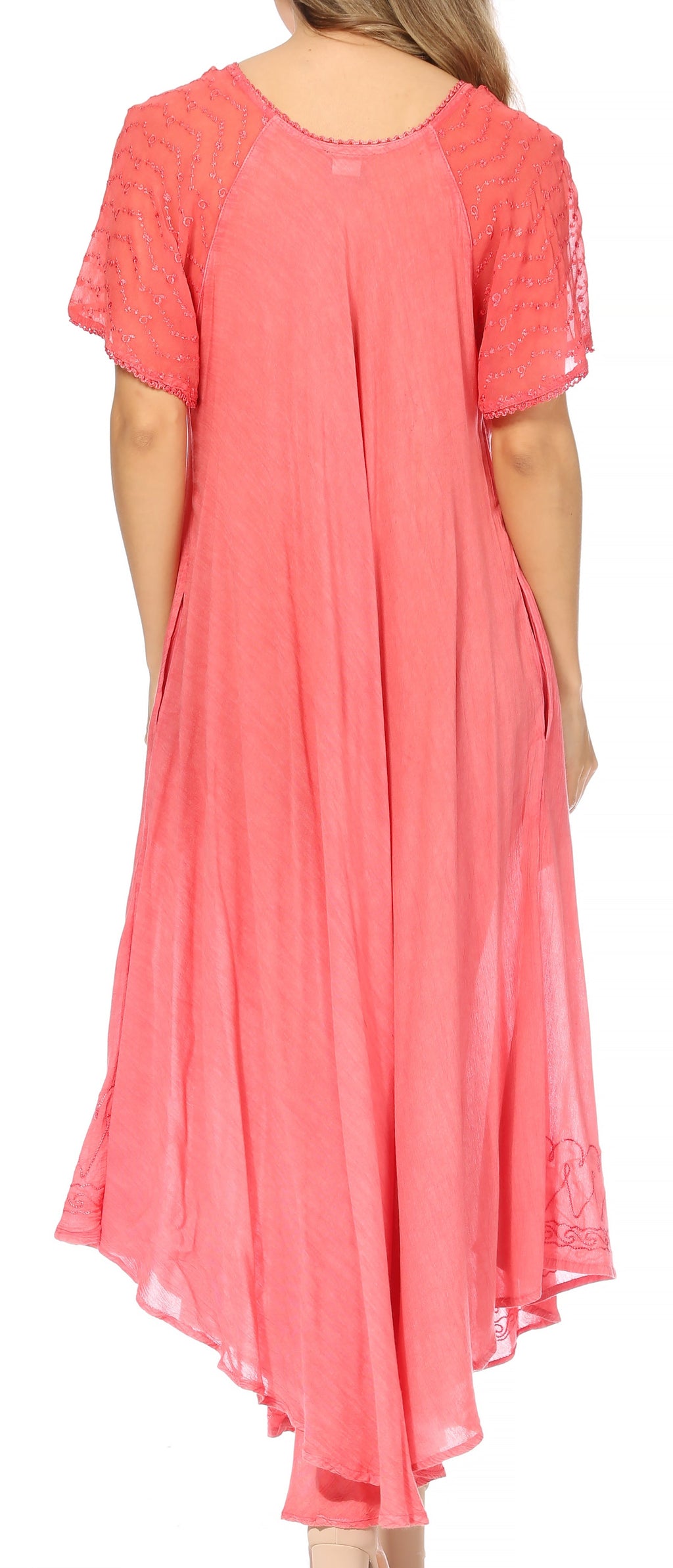 Sakkas Egan Women's Long Embroidered Caftan Dress / Cover Up With Embroidered Cap Sleeves