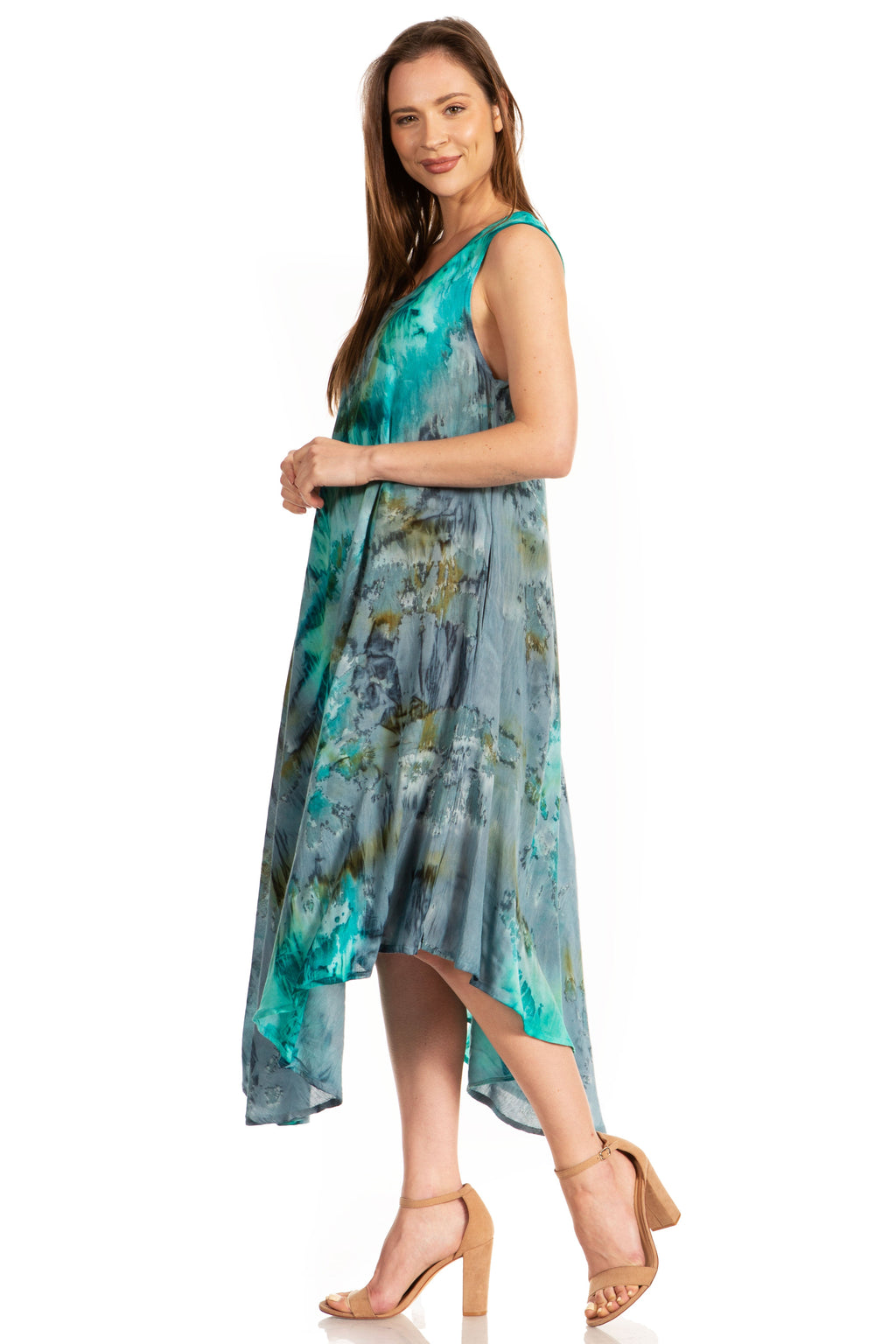 Sakkas Laeila Tie Dye Washed Long Sleeveless Tank Top Caftan Dress / Cover Up