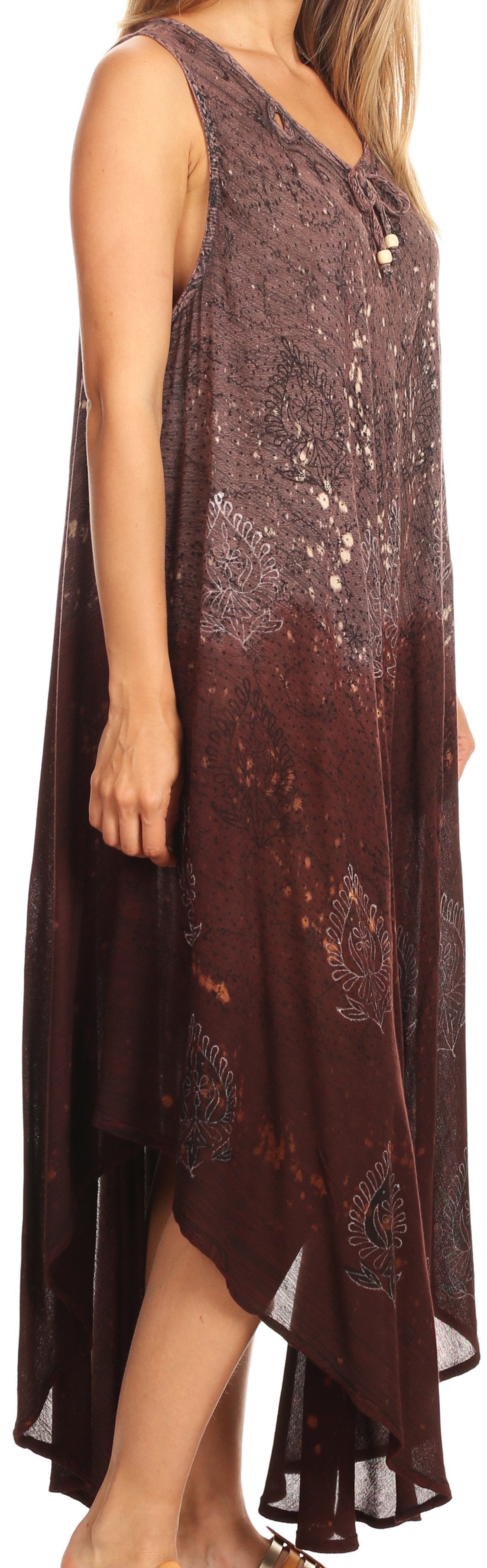 Sakkas Priscilla Sleeveless Stonewashed Ombre Tie Front Dress / Cover Up