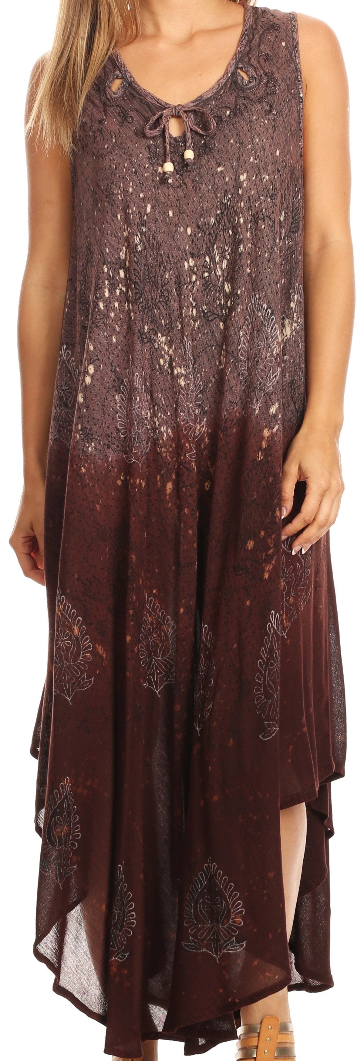 Sakkas Priscilla Sleeveless Stonewashed Ombre Tie Front Dress / Cover Up