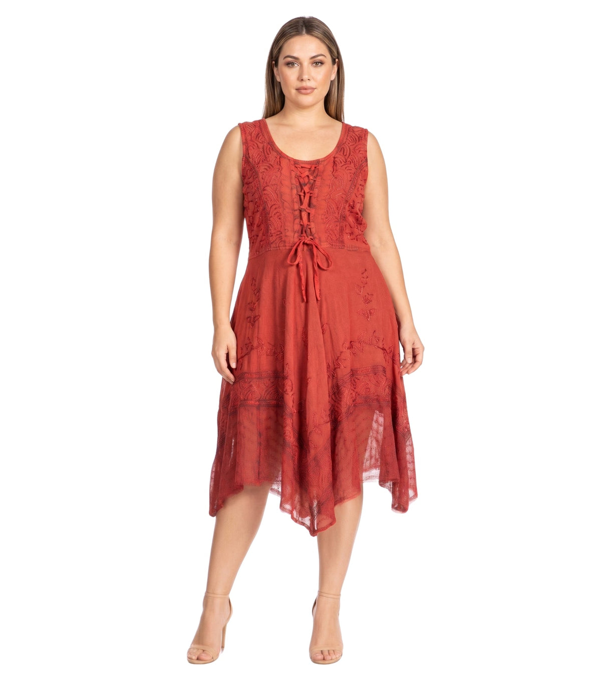 Sakkas Magdilena Stonewashed Corset Front Embroidered Dress