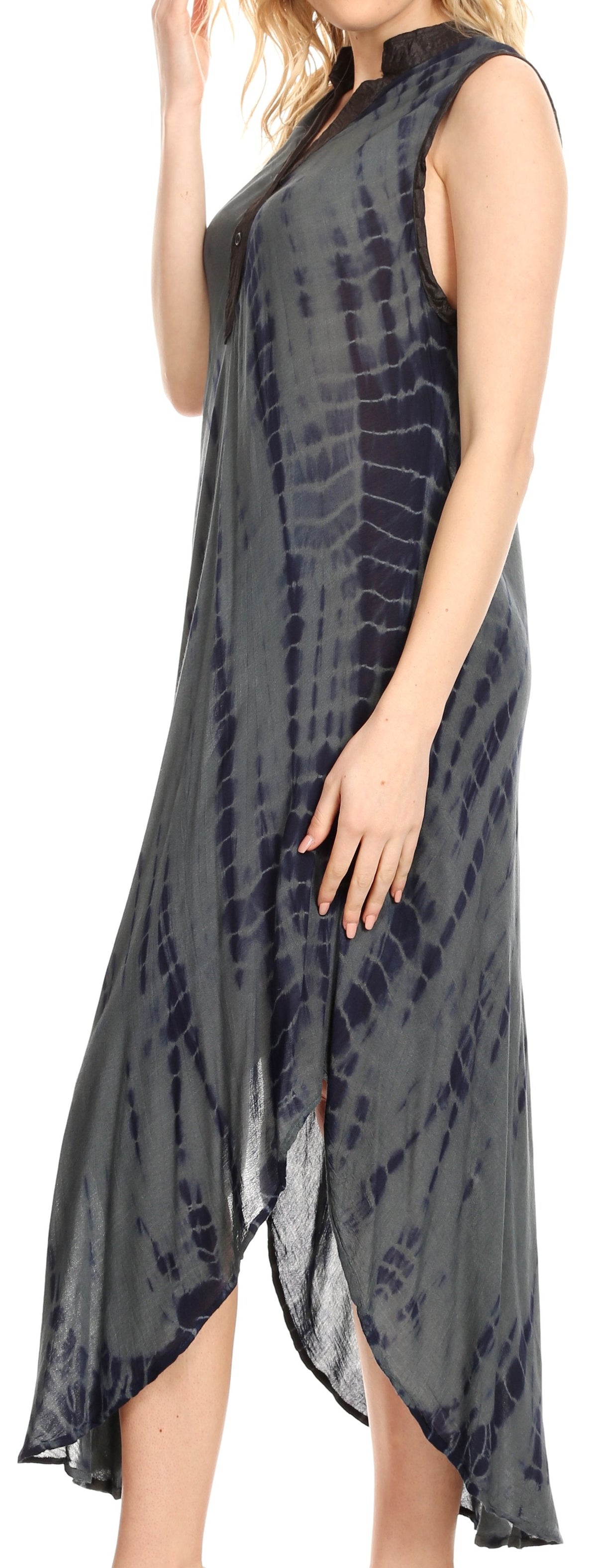 Sakkas Olivia Lightweight Sleeveless Tie Dye Dress with Mandarin Collar