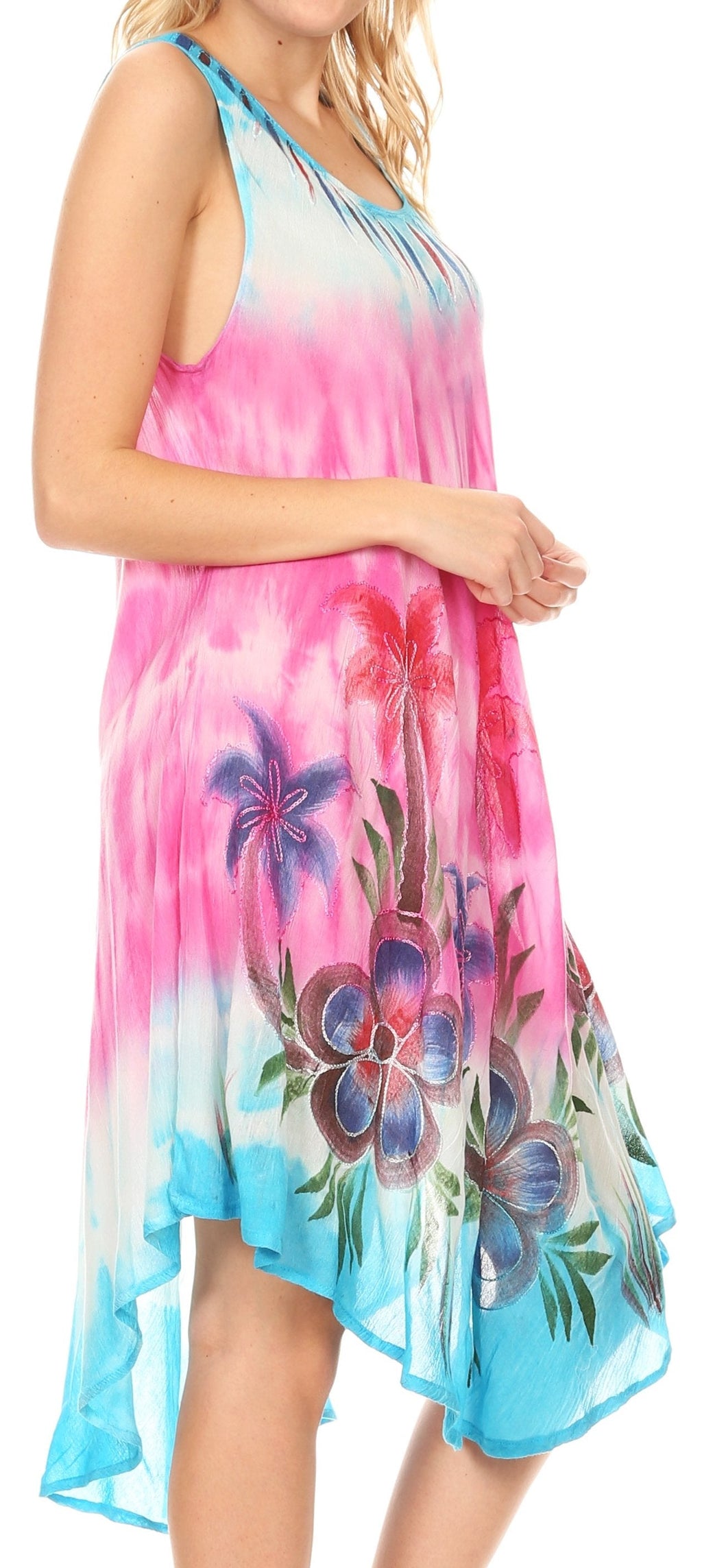 Sakkas Jimena Women's Tie Dye Sleeveless Caftan Dress Sundress Flare Floral Print