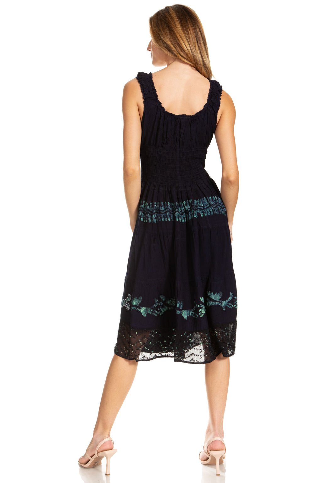 Sakkas Alba Women's Off The Shoulder Smock Ruffle Midi Dress Tie Dye & Embroidery