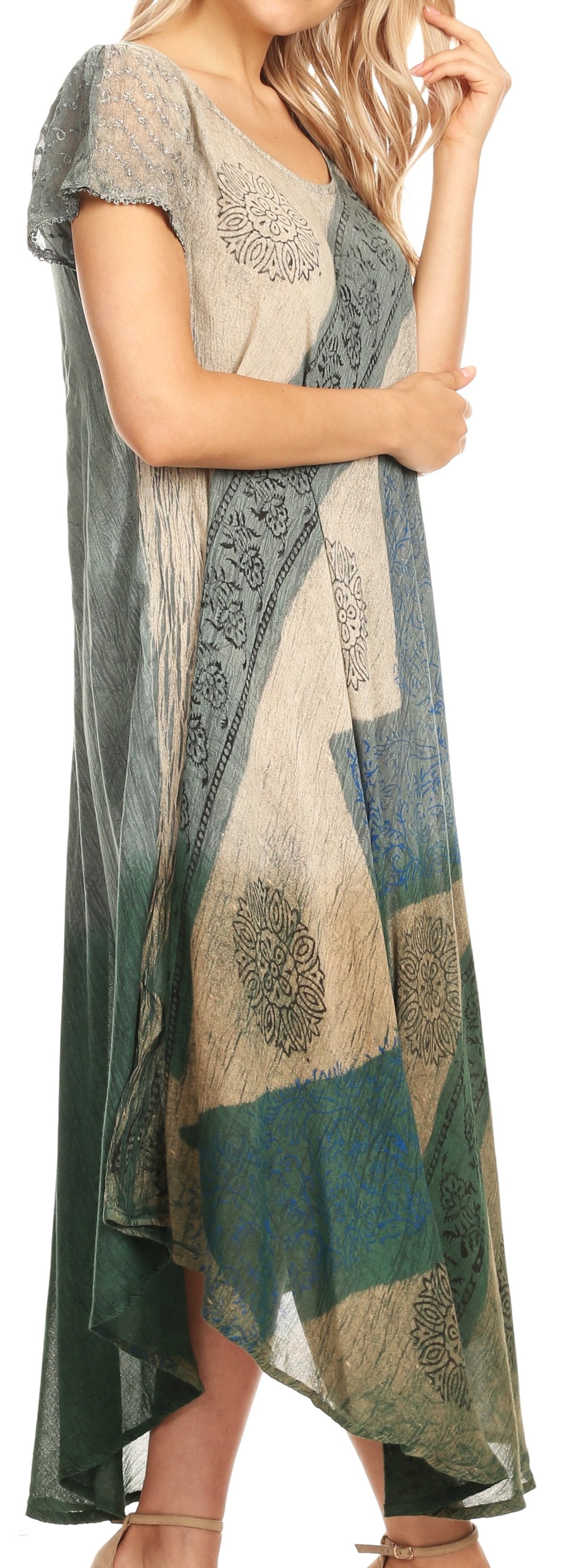 Sakkas Jonna Women's Short Sleeve Maxi Tie Dye Batik Long Casual Dress