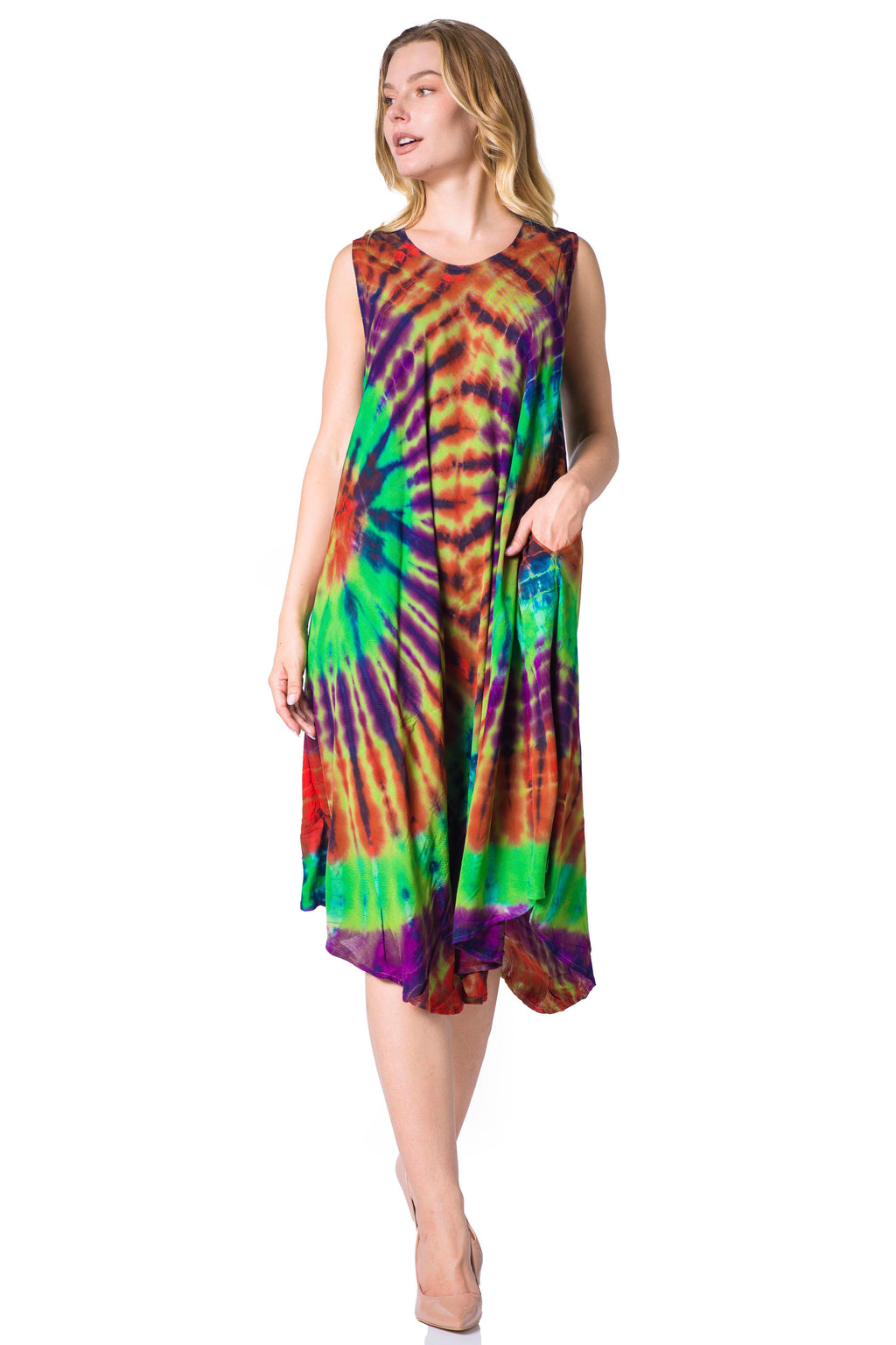Sakkas Neja Women's Casual Maxi Summer Sleeveless Loose Fit Tie Dye Tank Dress