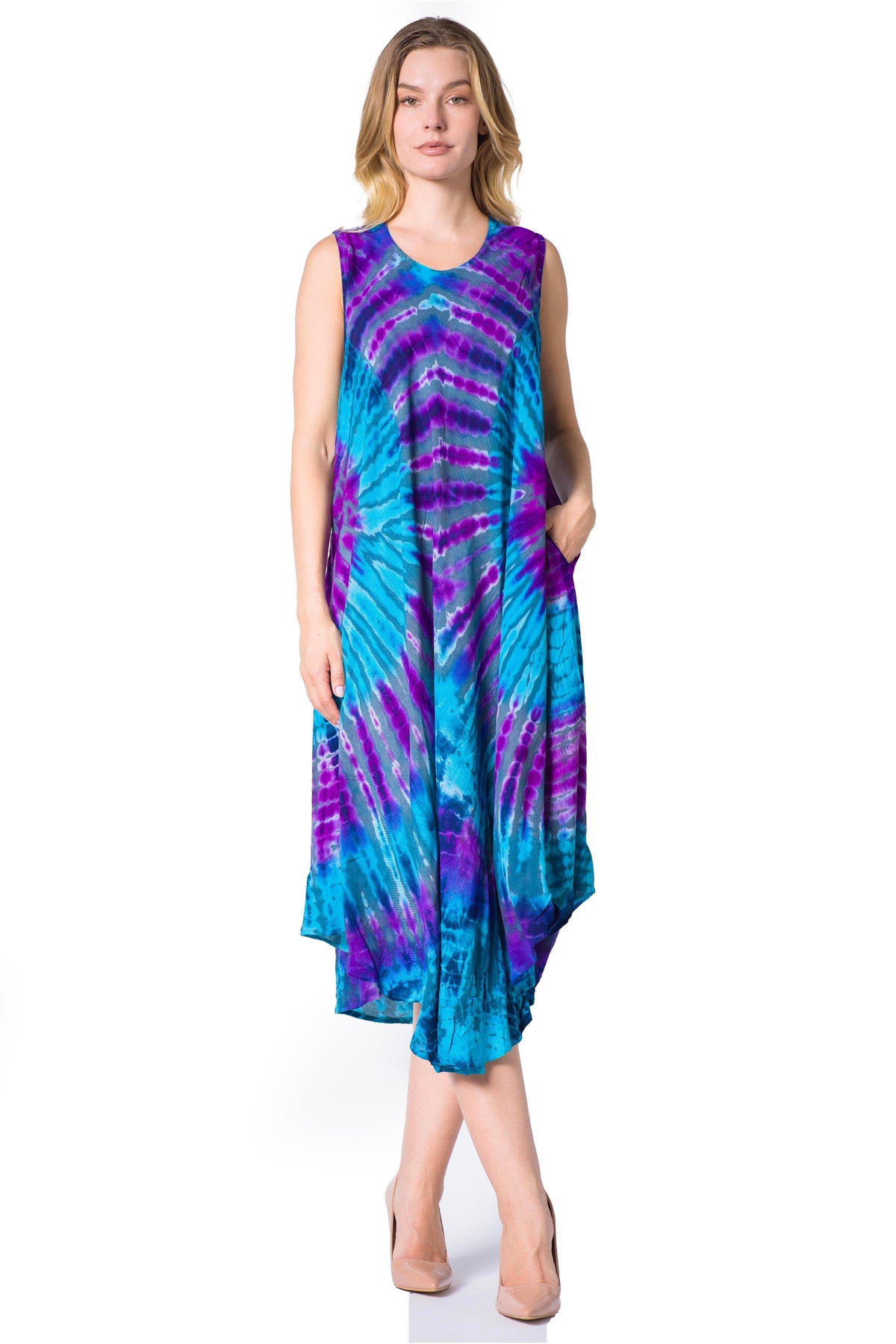 Sakkas Neja Women's Casual Maxi Summer Sleeveless Loose Fit Tie Dye Tank Dress