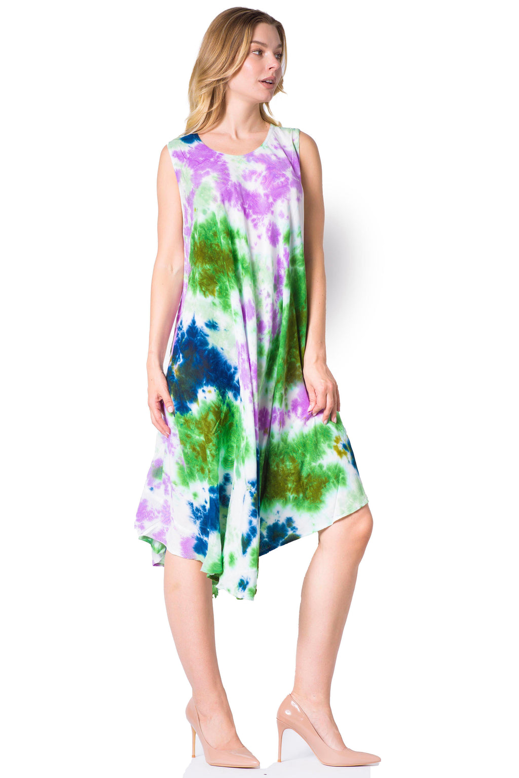 Sakkas Neja Women's Casual Maxi Summer Sleeveless Loose Fit Tie Dye Tank Dress