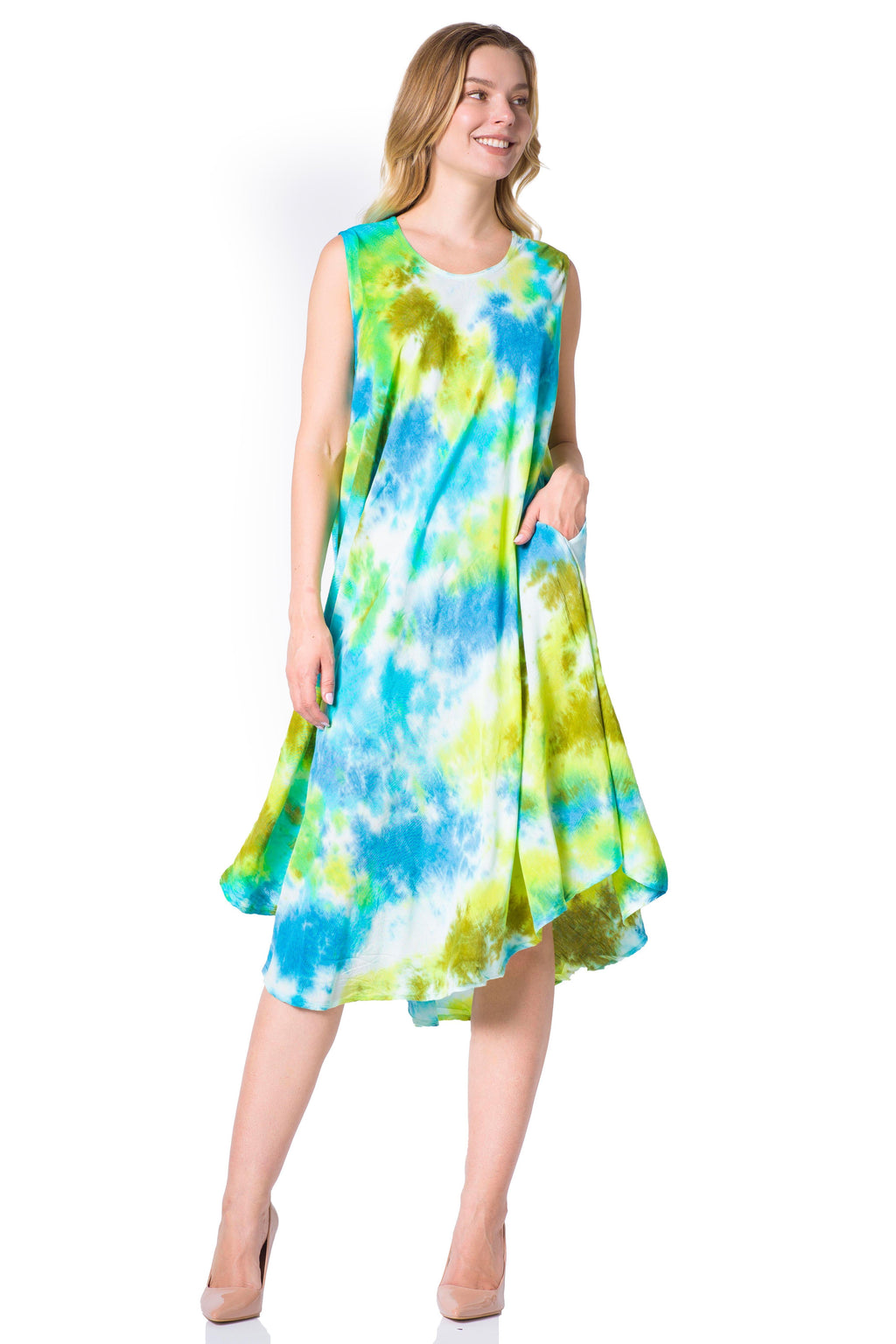 Sakkas Neja Women's Casual Maxi Summer Sleeveless Loose Fit Tie Dye Tank Dress