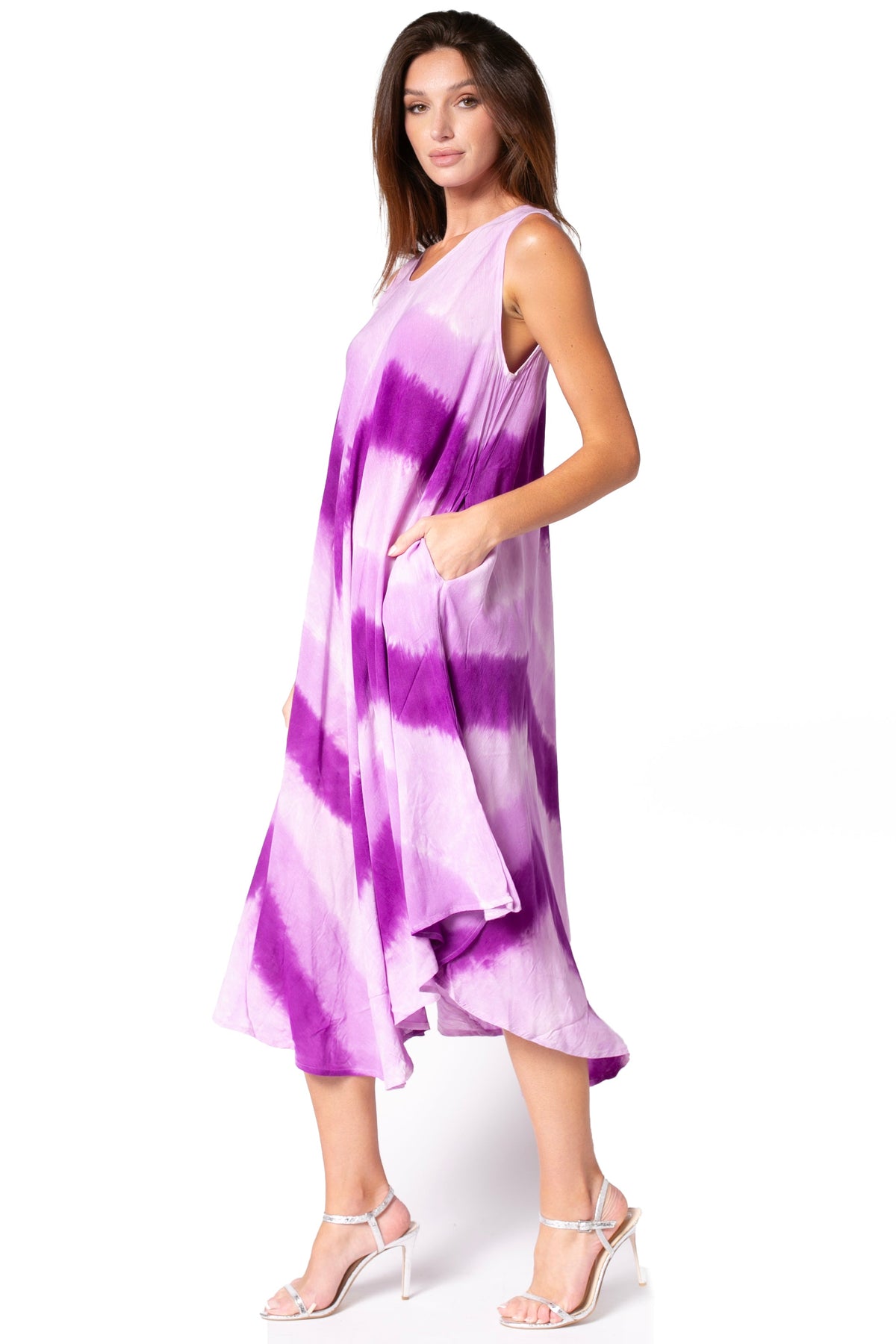 Sakkas Neja Women's Casual Maxi Summer Sleeveless Loose Fit Tie Dye Tank Dress