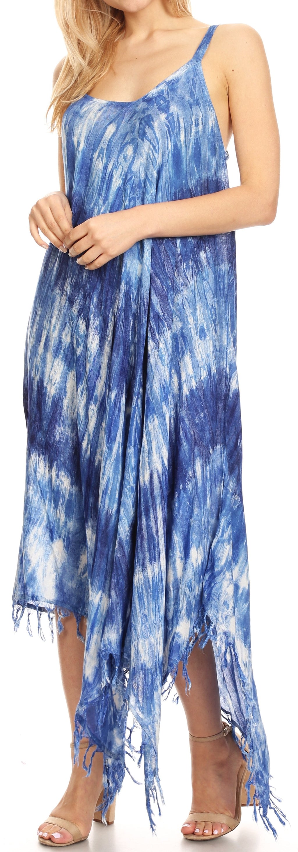 Sakkas Jass Women's Spaghetti Strap Casual Summer Sleeveless Tie-dye Dress