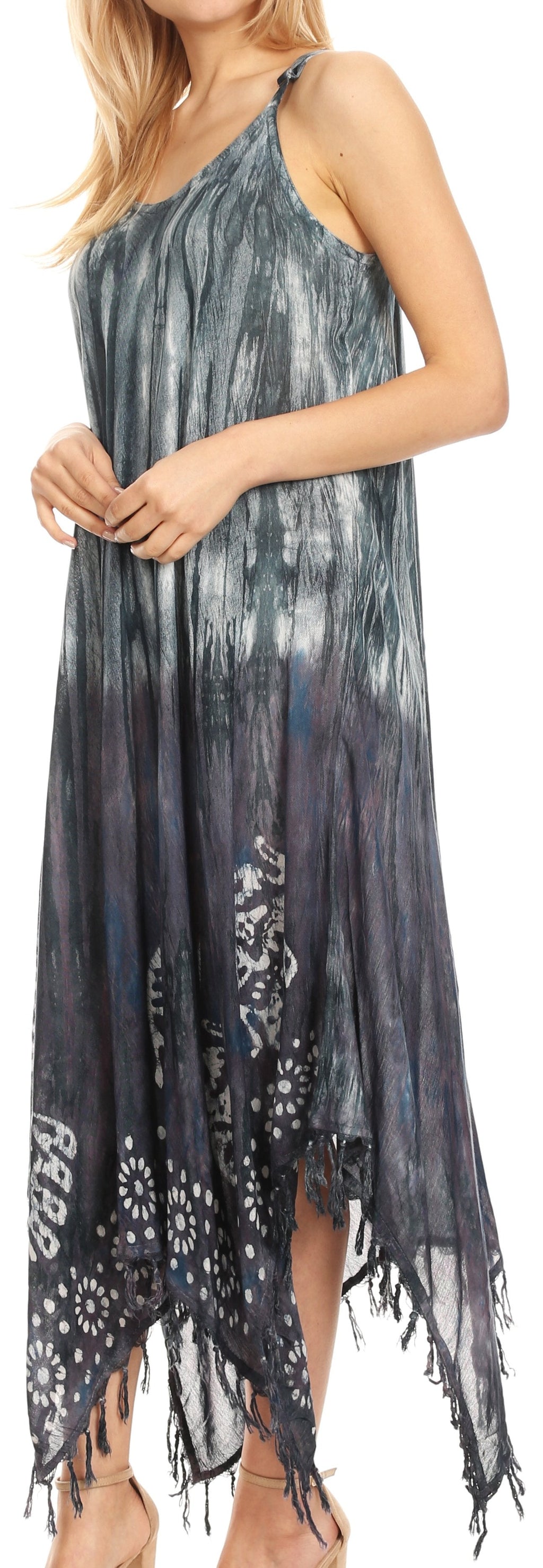 Sakkas Jass Women's Spaghetti Strap Casual Summer Sleeveless Tie-dye Dress