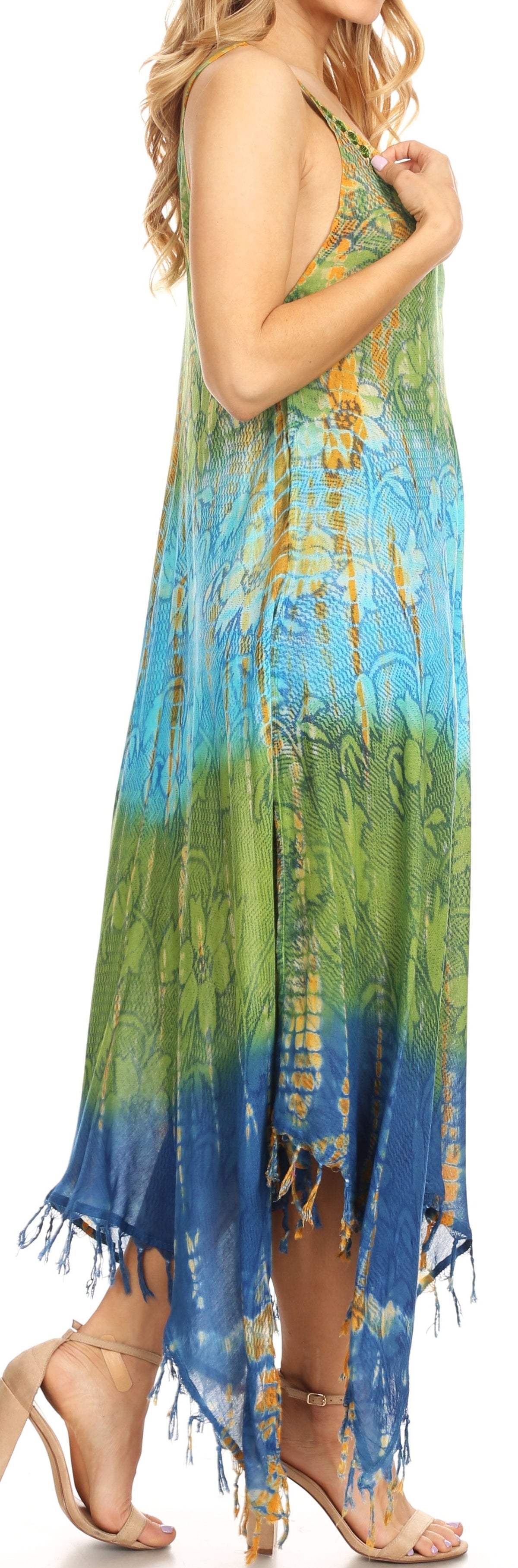 Sakkas Lupe Women's Casual Summer Fringe Maxi Loose V-neck High-low Dress Cover-up