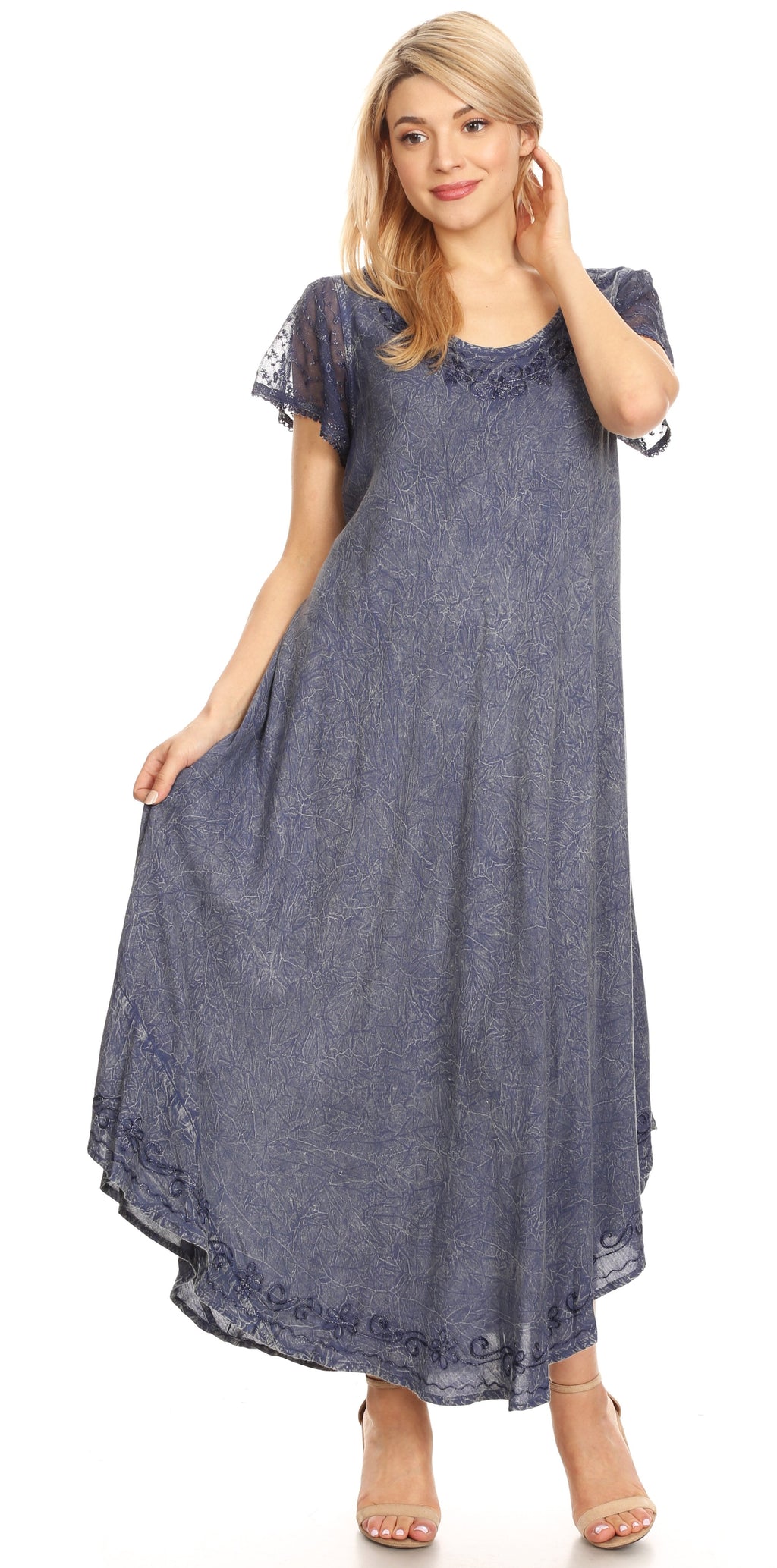 Sakkas Dalida Women's Short Sleeve Corset Tie dye Embroidered Flared Dress