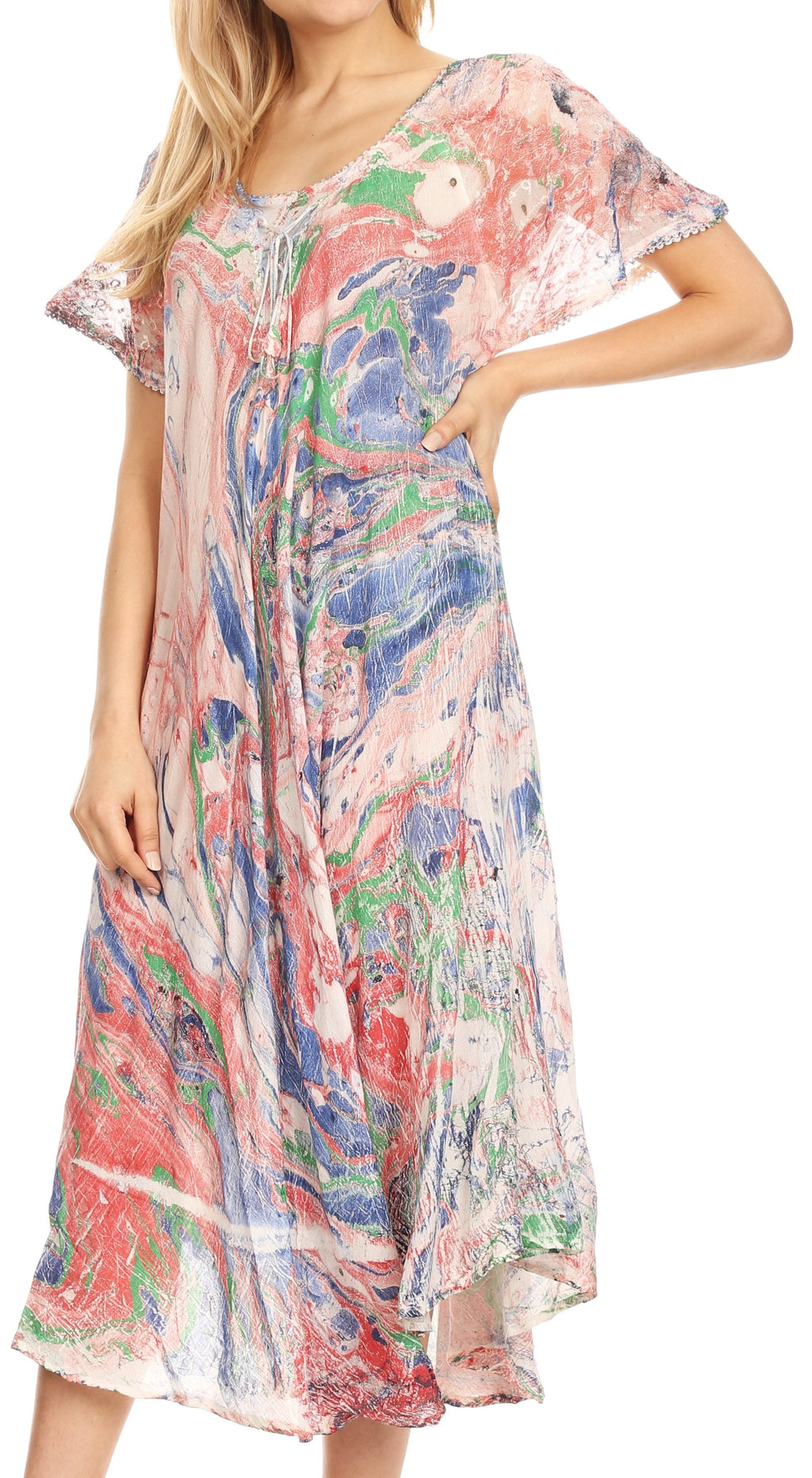 Sakkas Dalida Women's Short Sleeve Corset Tie dye Embroidered Flared Dress