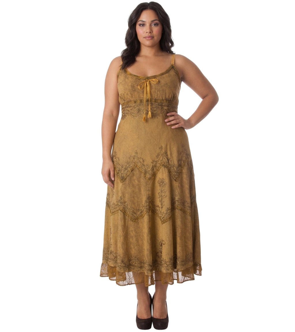 Sakkas Stonewashed Rayon Embroidered Adjustable Spaghetti Straps Long Dress
