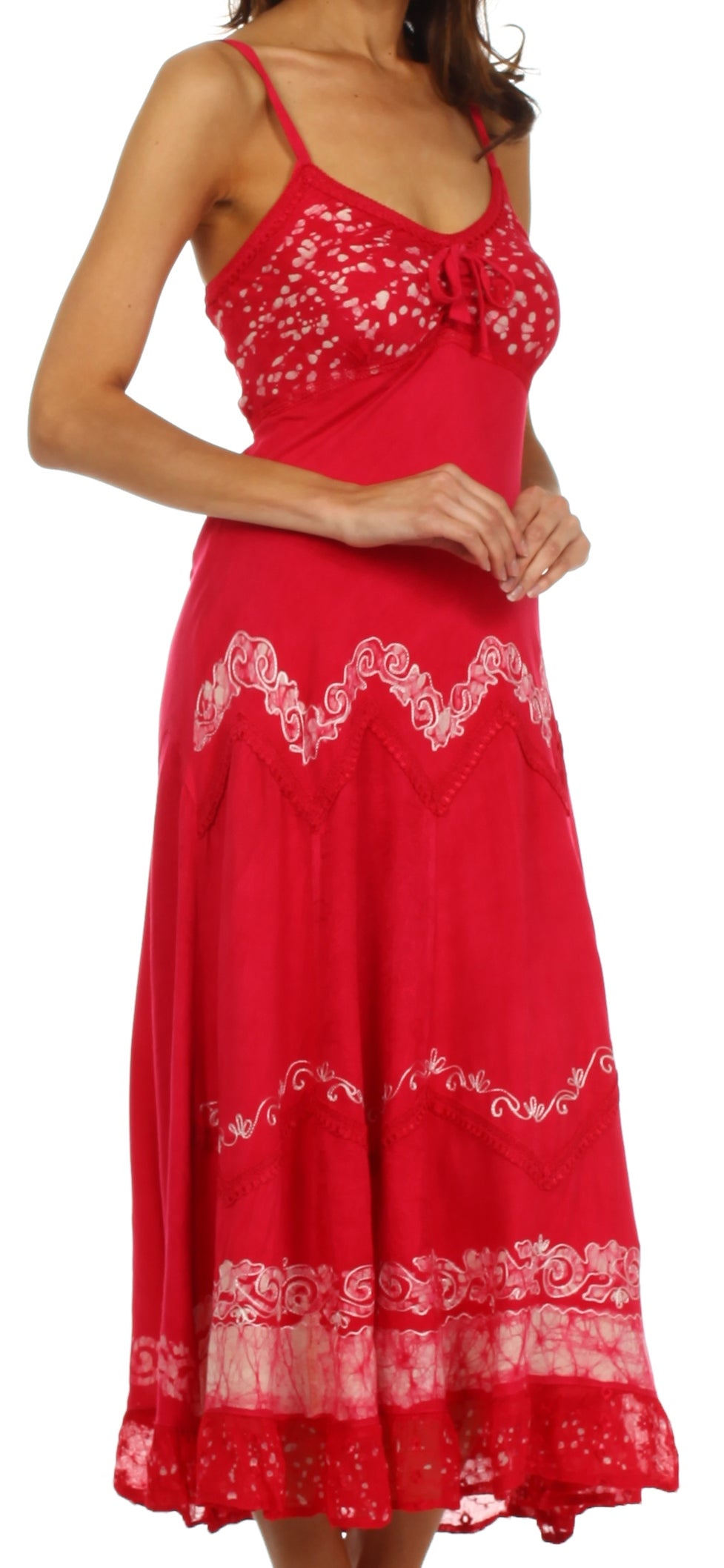 Sakkas Luna Batik Embroidered Adjustable Spaghetti Strap Dress