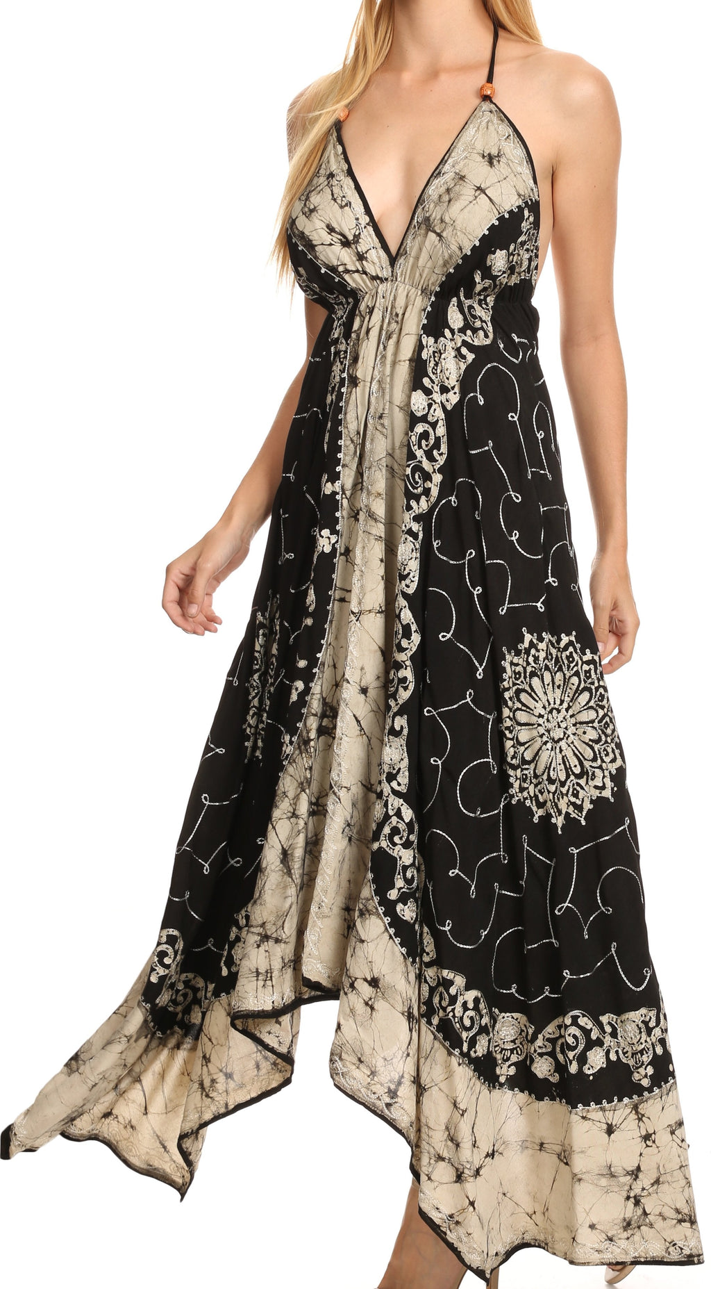 Sakkas Serenity Embroidered Batik Halter Dress