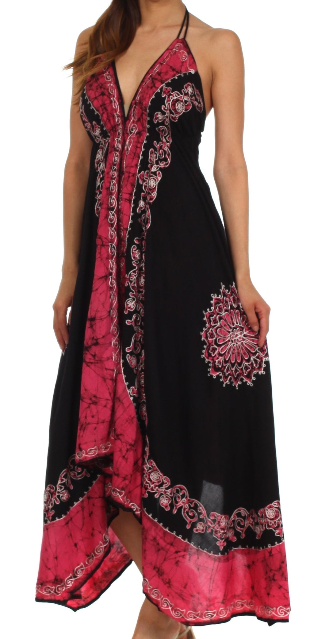 Sakkas Serenity Embroidered Batik Halter Dress
